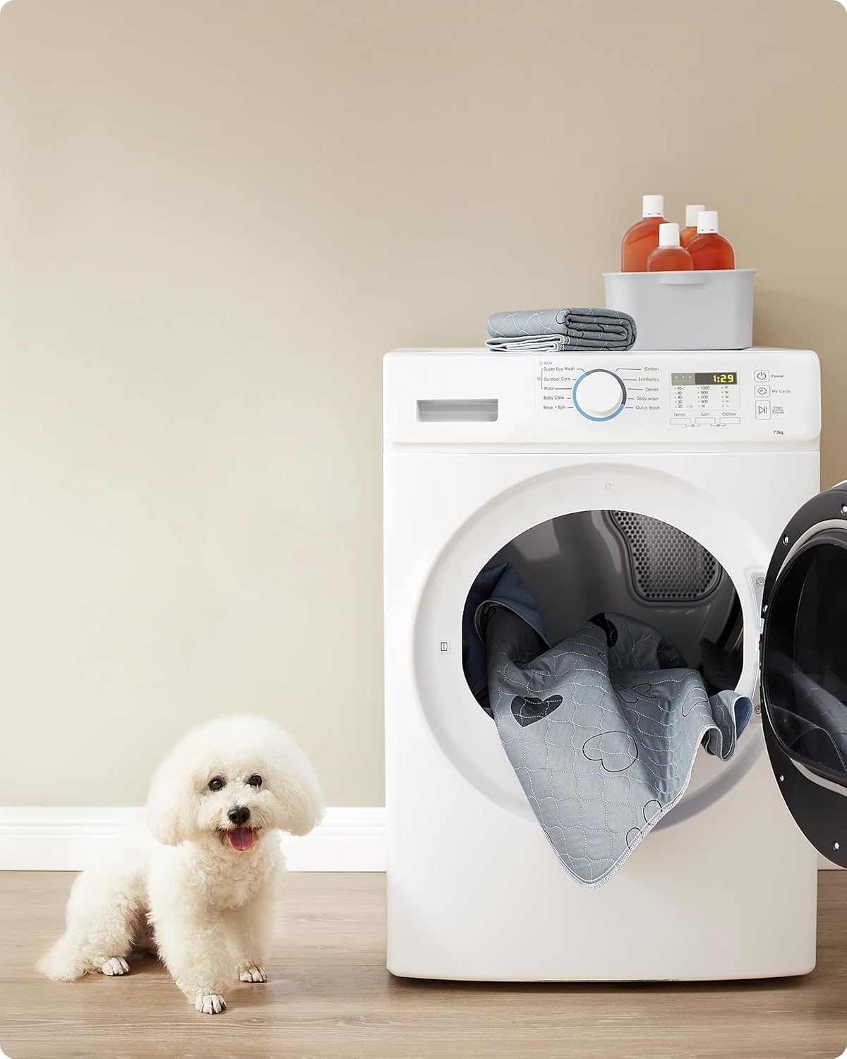 Feandrea Puppy Pads Washable Reusable Mats for Dogs, 91 X 86 Cm, Set of 2, M, Dog Toilet, Leak-Proof, Non-Slip, Super Absorbent, Cats, Rabbits, Grey PTD034G01 image number 5