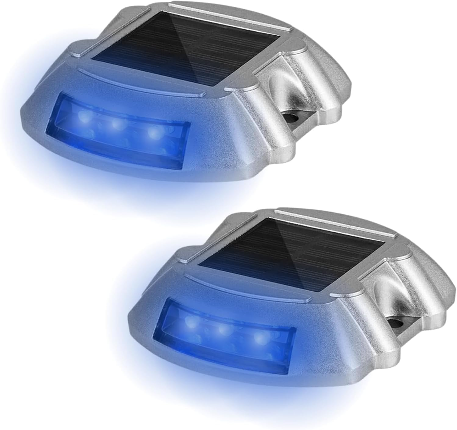 Extra Bright Solar Deck Lights Blue Waterproof with 6 LED Driveway Safety Light for Pathway [2 Pack]