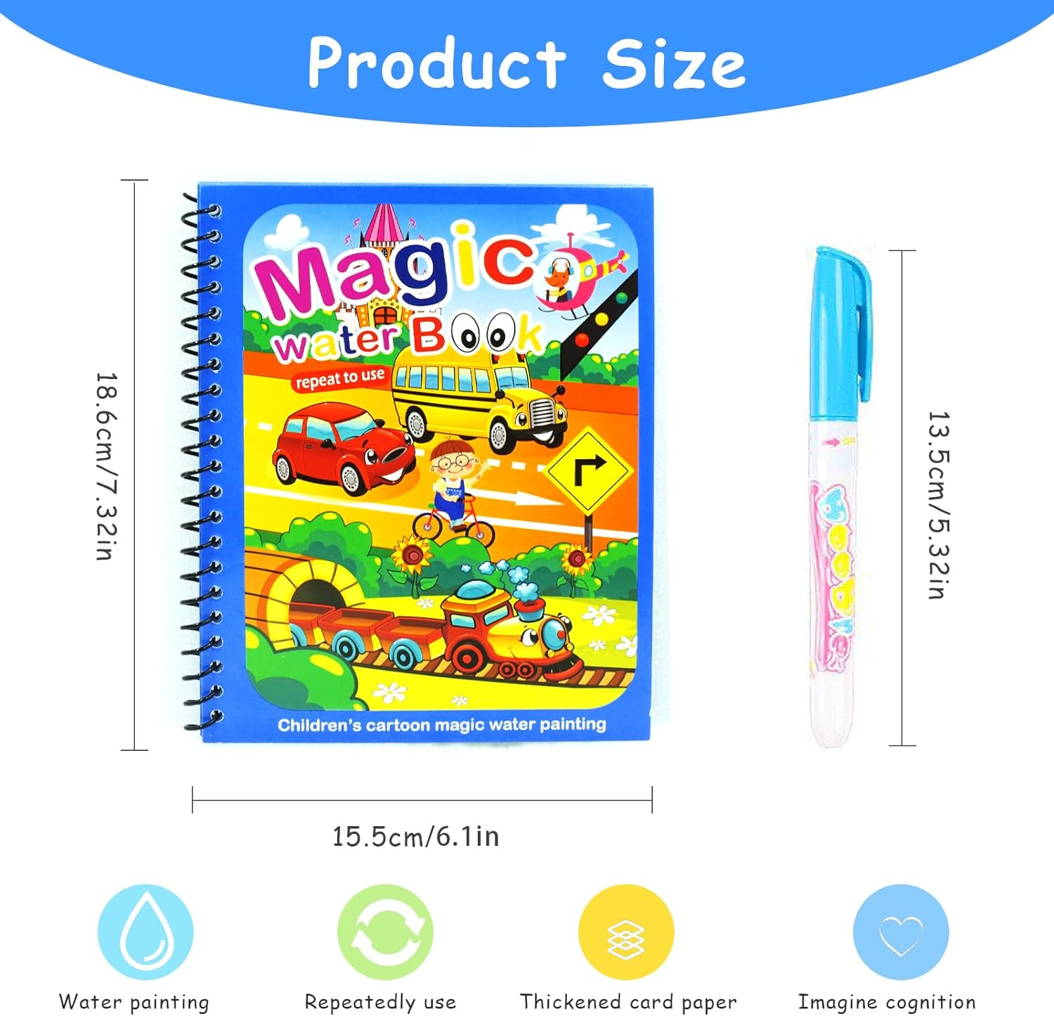 6-Pack Water Coloring Books for Toddlers, Reusable Color with Water Activity Pad, Animal World, under the Sea, Birthday Party, Fruit, Vehicle, Alphanumeric - Coloring Books for Toddlers Ages 3+ image number 4