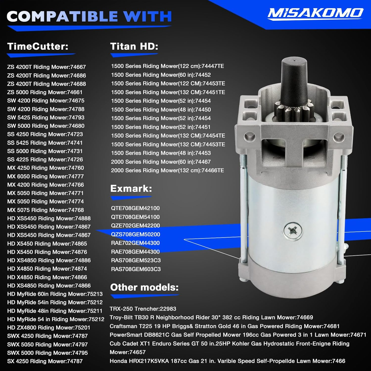 136-7880 Starter Motor Lawn Mower Starter Motor for 2P77F Engines Compatible with Toro Timecutter Titan HD Z Master Quest Radius E-Series S-Series, Exmark Quest Replace# 133-1564 127-9209 133-9828 image number 4