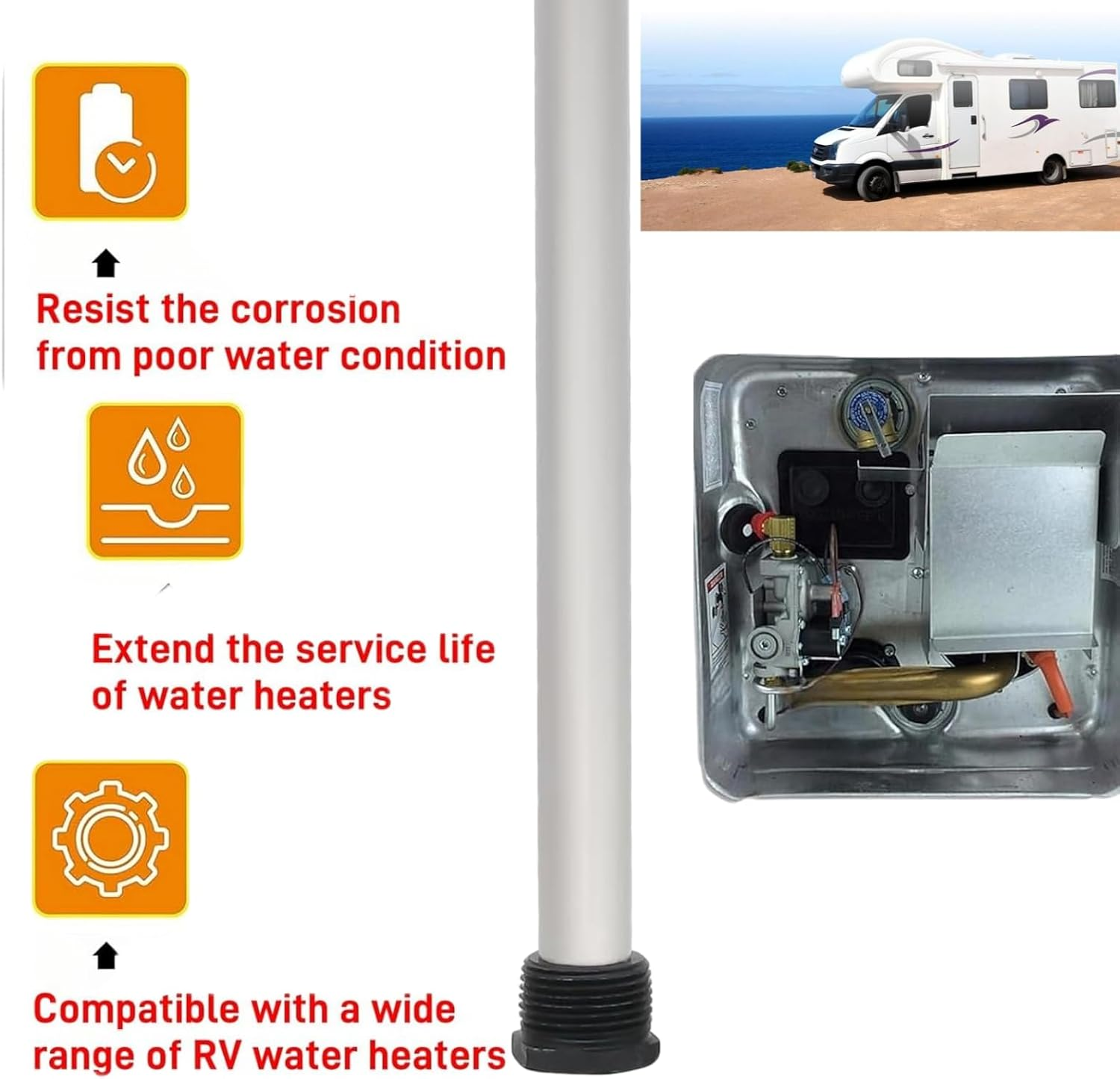 3Pack RV Water Heaters Magnesium Anode Rod 9.25"L X 3/4"NPT RV Hot Water Tank Anode Rod Replacement Part for Suburban 232767 image number 1