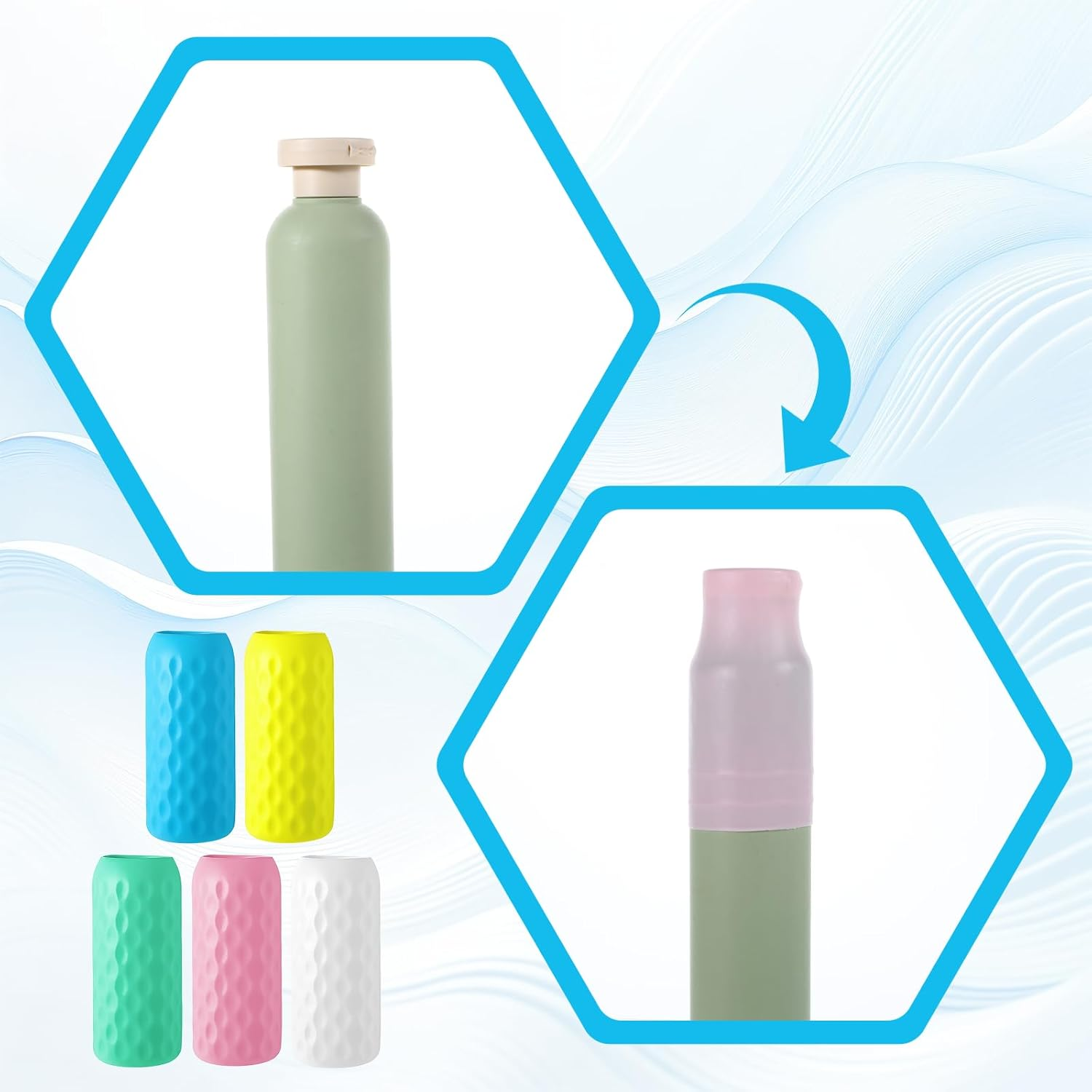 Gtziqa 10 Pcs Silicone Bottle Covers for Travel, Leak-Proof Elastic Sleeves for Toiletries, Cruise Beach Vacation Essentials, Women Men Airplane Trips Travel Size Toiletries Accessories (5 Colors) image number 5