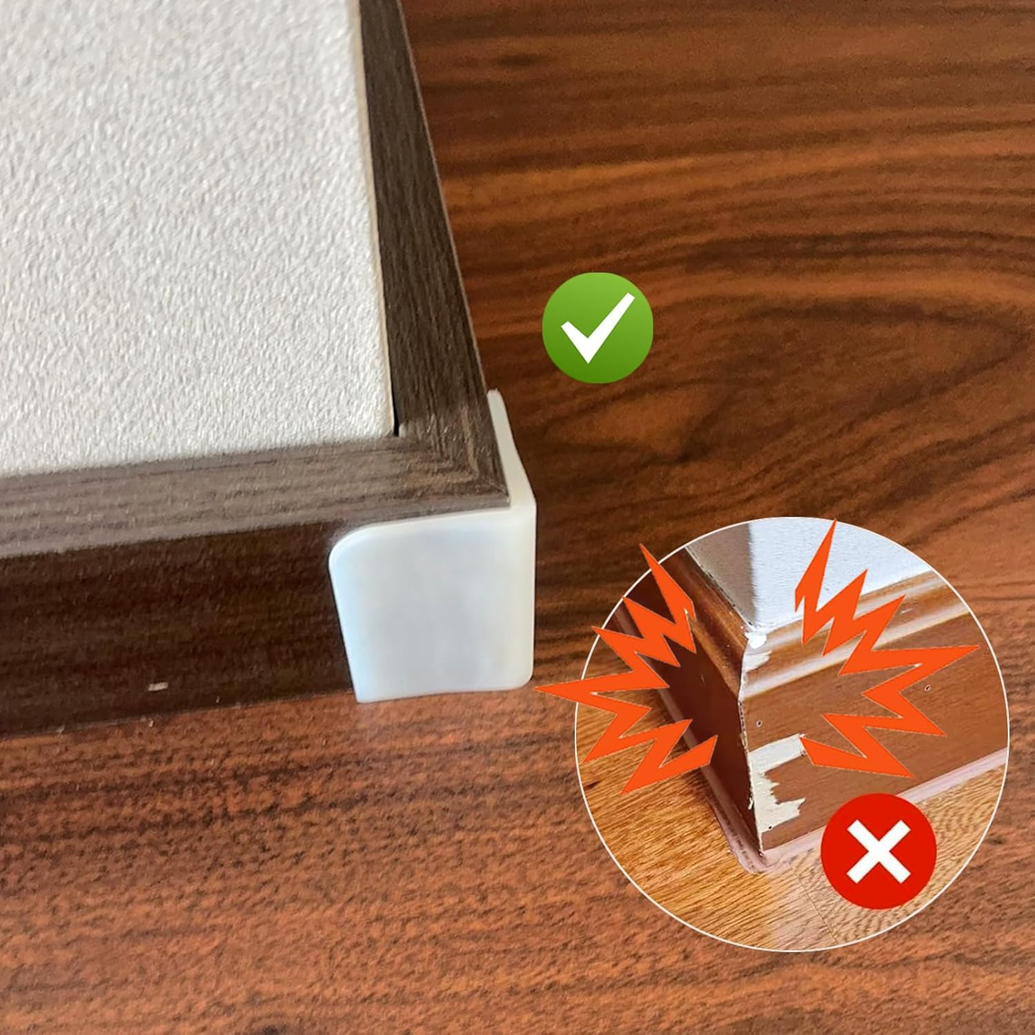 White Baseboard Corners Blocks Self Adhesive, Thickened Rubber Safety Corner Protectors Cushion, Soft Edge Furniture Wall Guards (4 PCS) image number 5