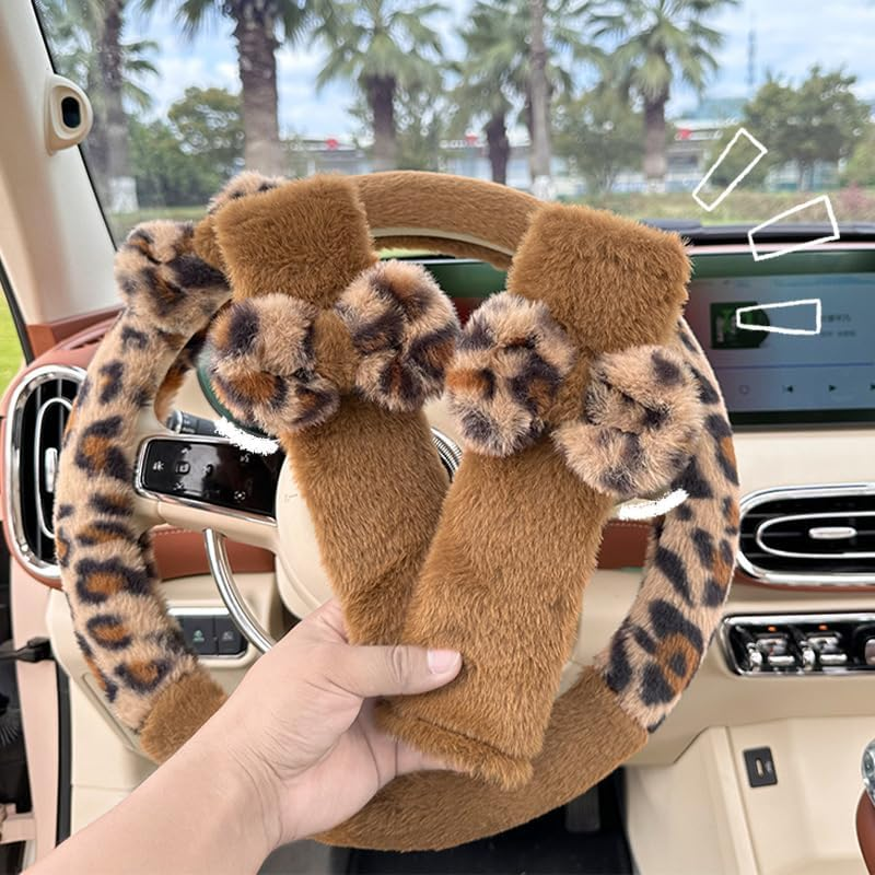 JINXU 2 Pack Seat Belt Cover Pad, Cute Plush Leopard Print Seatbelt Covers Seatbelt Shoulder for More Comfortable Driving, Plush Fluffy Soft Seat Belt Cover, Car Interior Accessories - Brown Bow image number 4