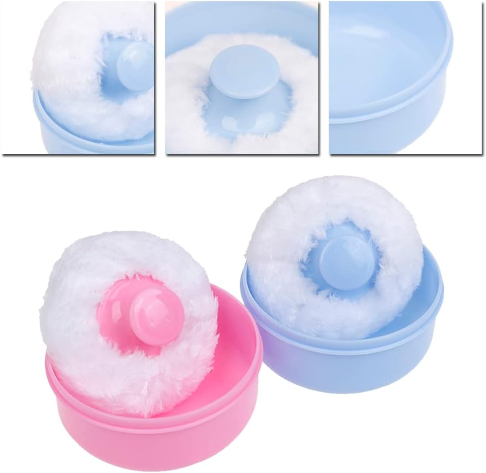 1X Portable with Box Baby Soft Body Powder Puff Virtu Container Case Talcum (Pink) image number 4