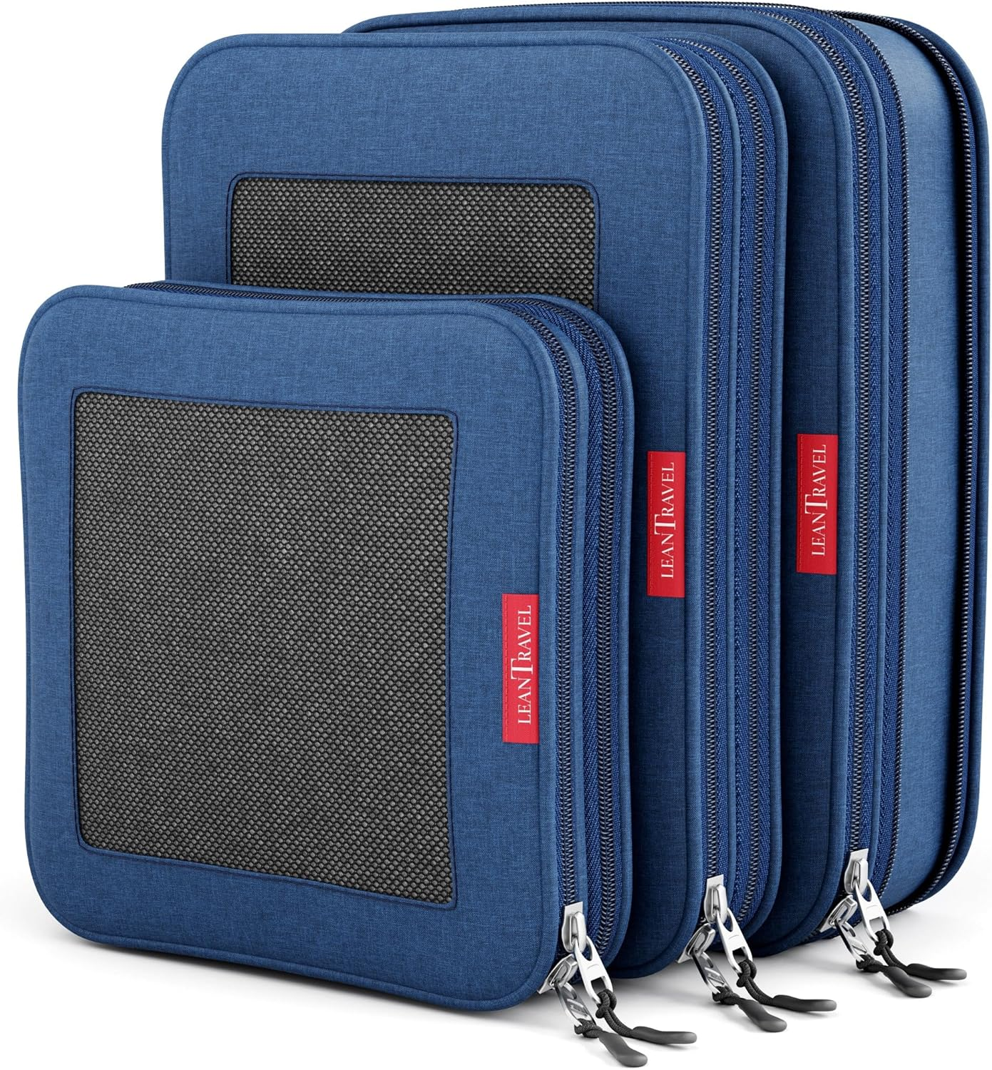 Leantravel Compression Packing Cubes for Travel Organizers with Double Zipper (6-Pack (2L+2M+2S), Navy)