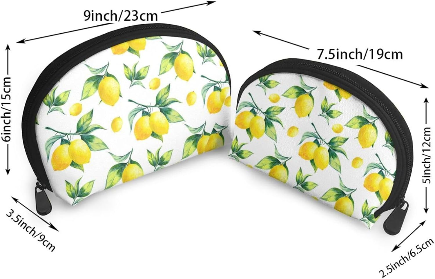 Cozimangoe Coin Pouch Makeup Bags Set, 2 Piece Shell Shape Cosmetic Bag with Pockets for Daily Travel Handbag Lipstick Keys Toiletry, Personalized Lemon