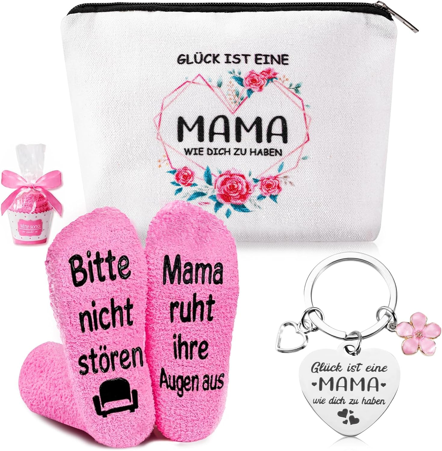 SREBIWO Gifts for Mum Socks Including Cosmetic Bag for Women Socks and Keyring, Mother Pink, One Size image number 1