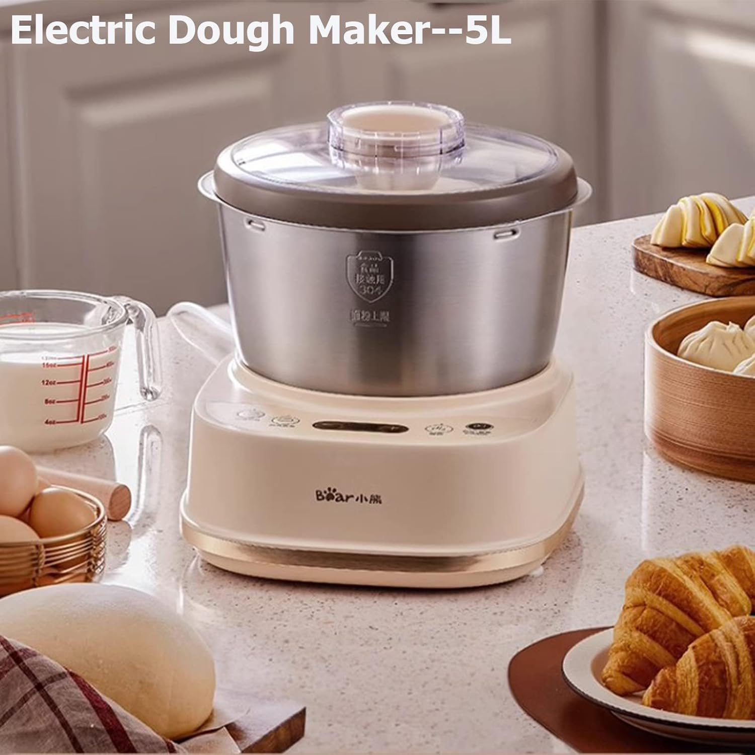 Upgrade Electric Dough Maker with Ferment Function, Microcomputer Timing, 2 Types of Dough Mixing Methods, Face-Up Touch Panel, 304 Stainless Steel, 5L, 200W (AU Adapter) image number 3
