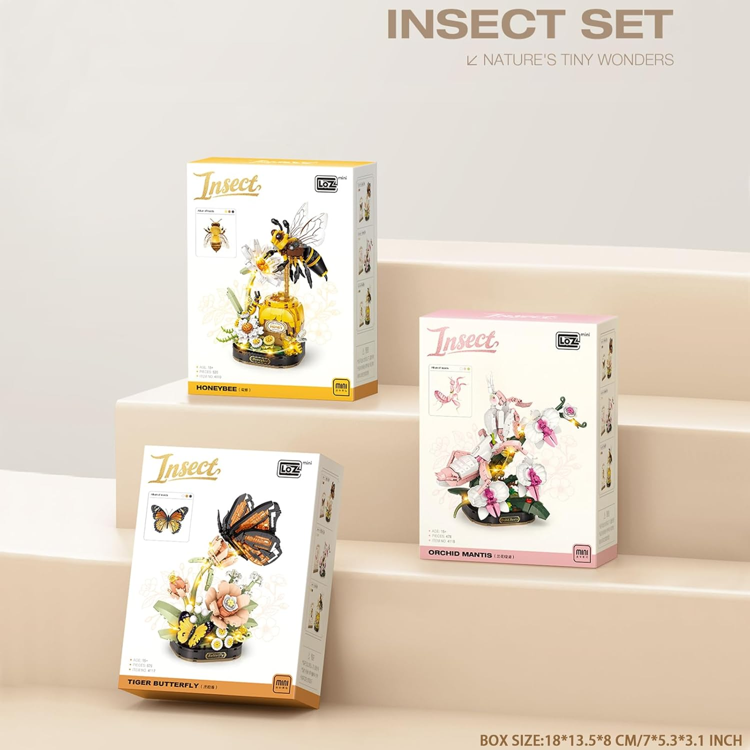 MEIEST Insect Flower Building Blocks Set,Colorful Construction Building Bricks Toy with a Science Popularization Card,Creative Home Decoration (Honeybee)