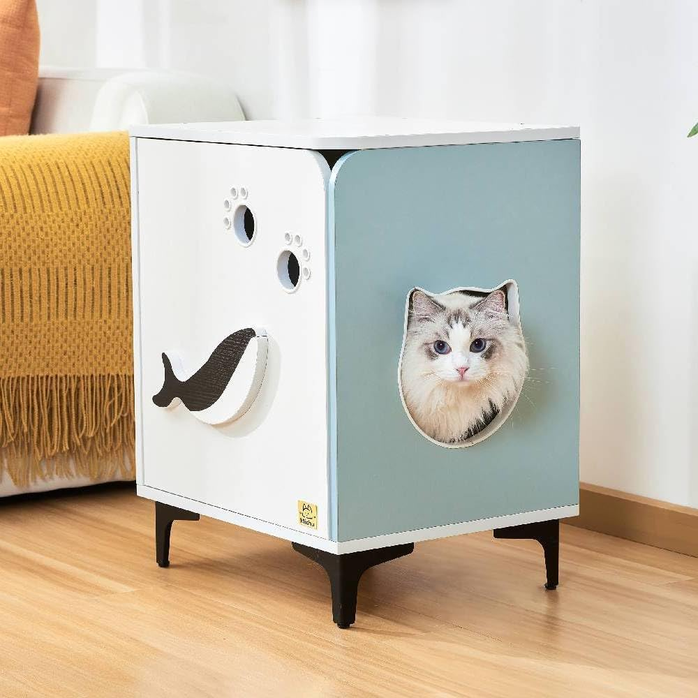Michu Hidden Cat Furniture - Cat Litter Box Enclosure and Wooden Pet House, End Table Large Enough for Most Cats and Litter Boxes