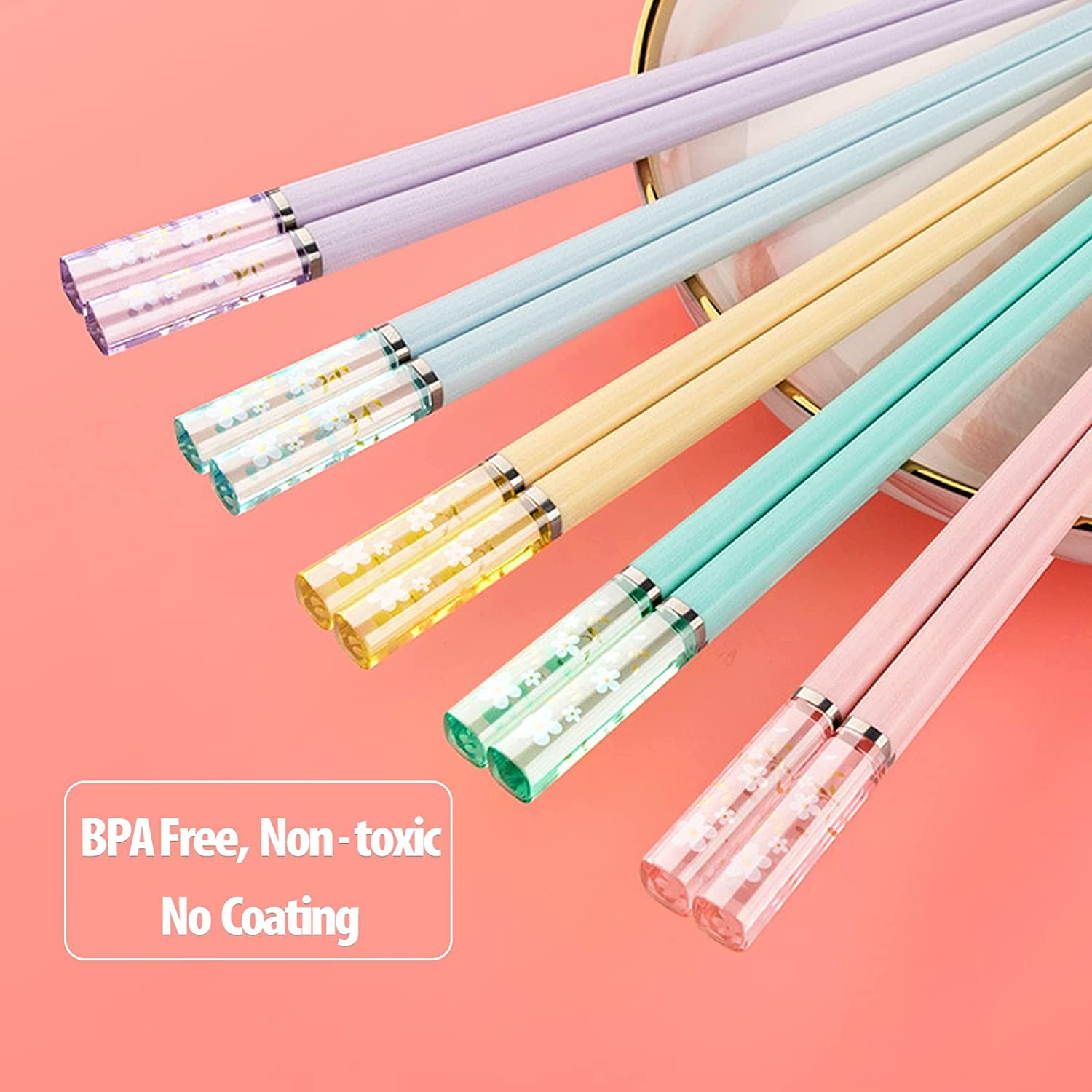 5 Pairs Fiberglass Chopsticks-Reusable Chopsticks Dishwasher Safe, 9.6In/24.3Cm Matte Non-Slip Family/ Hotel/ Restaurant Chop Sticks, Chinese/Japanese Hair Chopstick Gift Set, Sakura image number 1