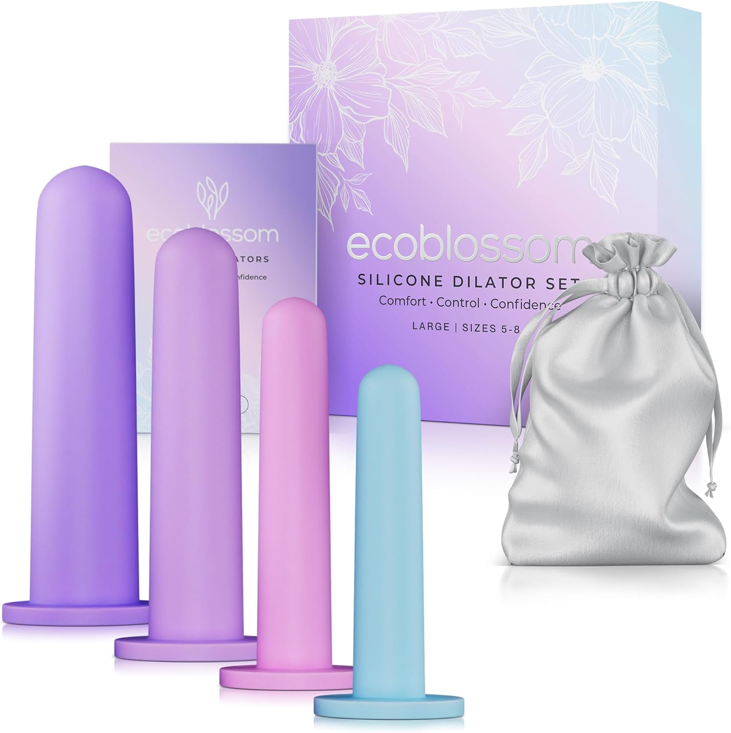 Ecoblossom Silicone Dilator Set - the Most Comfortable Dilators for Women with Pain - Pelvic Floor Trainer, Stretcher, and Expander (Large, Sizes 5-8) image number 2