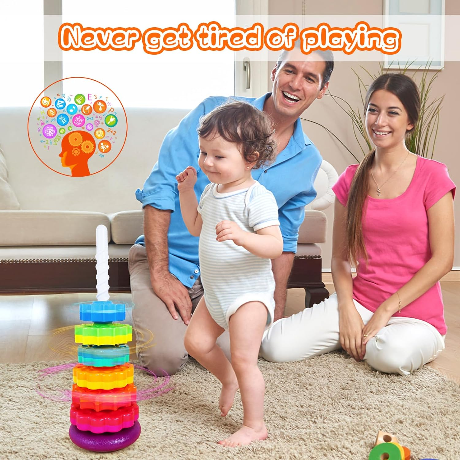 Peeokuo Baby Spin Stack Toy,Premium Stacking Toy for Kids,Baby Spinning Toy,Stacking Toy for Babies and Toddlers,Educational Toddler Learning Toys,Autism Spin Stack Toys,Rainbow Spinning Wheel Toys image number 1