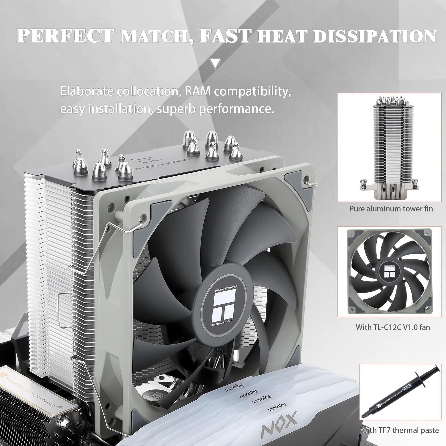 Thermalright Burst Assassin 120 CPU Air Cooler, 6 Heat Pipes, TL-C12C PWM Quiet Fan CPU Cooler with 1550RPM Speed, for Am4/Am5,Intel LGA1851/1700/1150/1151/1200, PC CPU Cooler image number 3