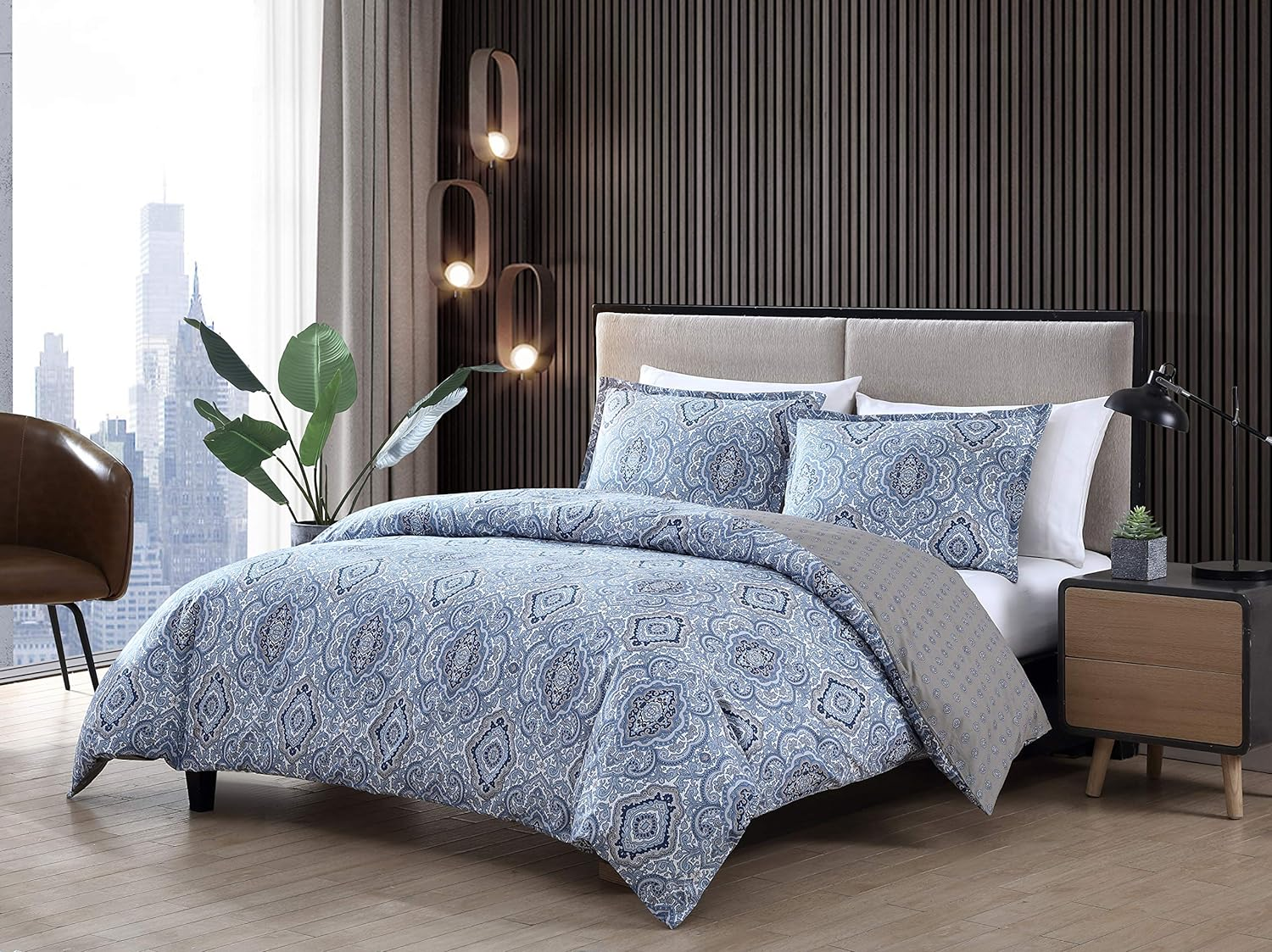 City Scene Milan Blue Duvet Cover Set, King image number 1