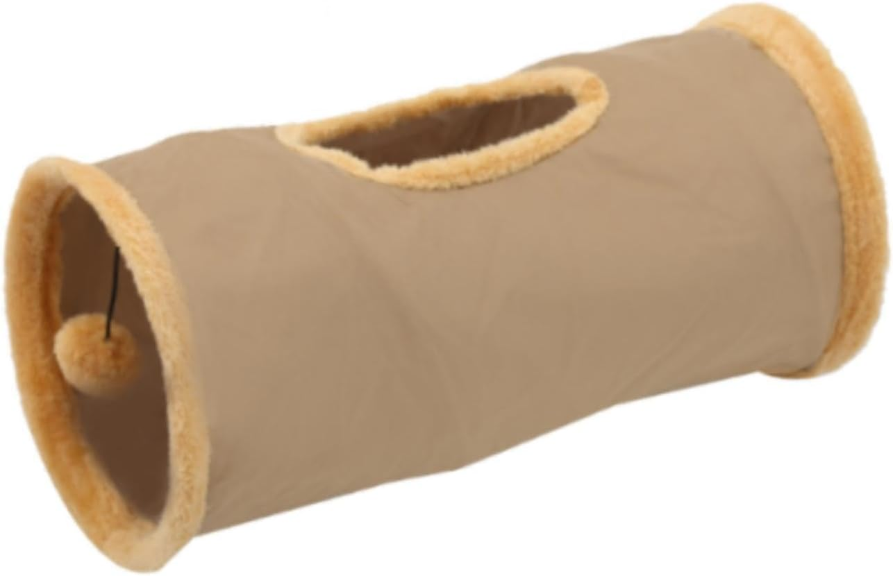 Yuksok Straight Cat Tunnel for Indoor Cats Foldable Tunnel Tube Hideout 19.69X9.84Inch Interactive Resting Scratch Resistant Cat Toy, Pink