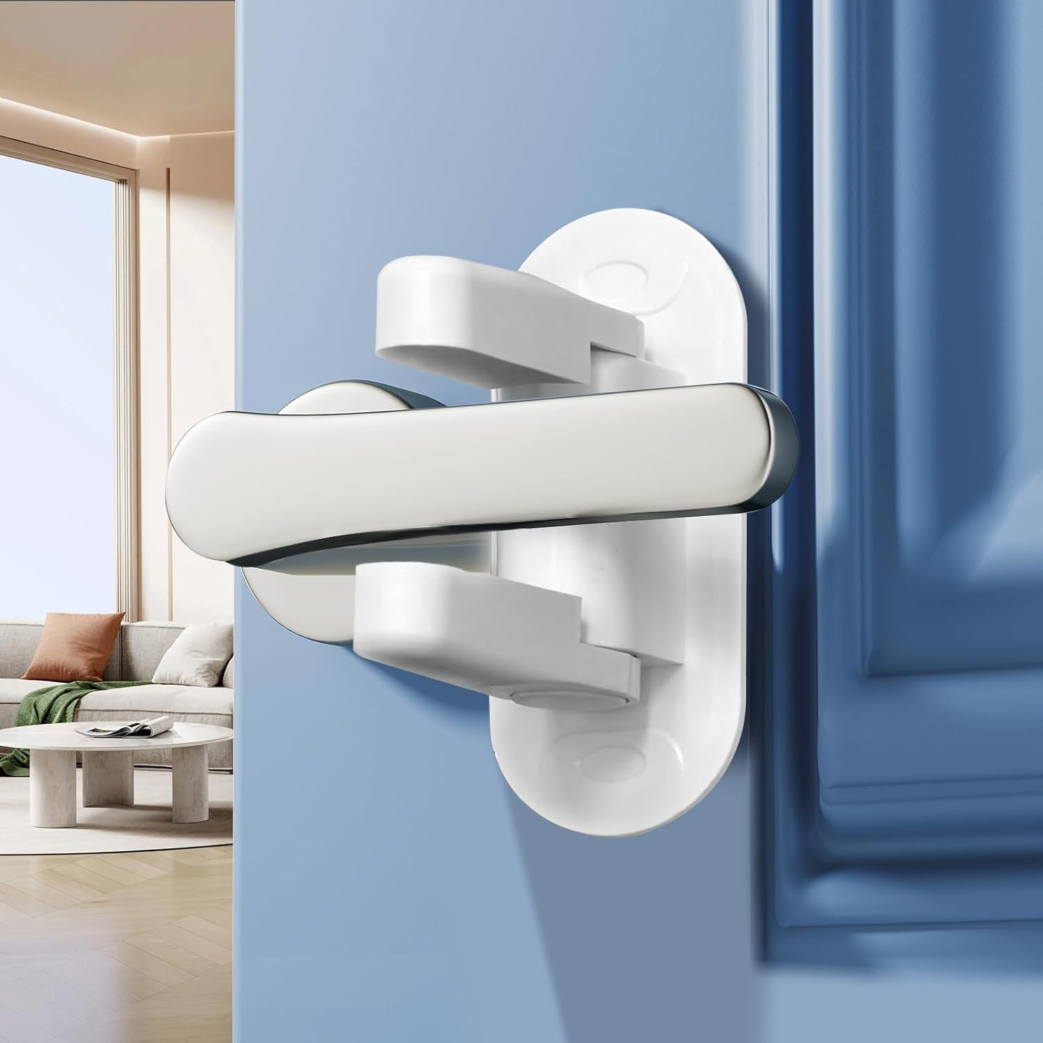 Woobroo Door Lever Safety Lock, 2 Pack Doors Handle Locks without Drilling for Child-Proof & Pet-Proof, Heavy-Duty 3M Adhesive Tape, No Tools Required, White image number 3