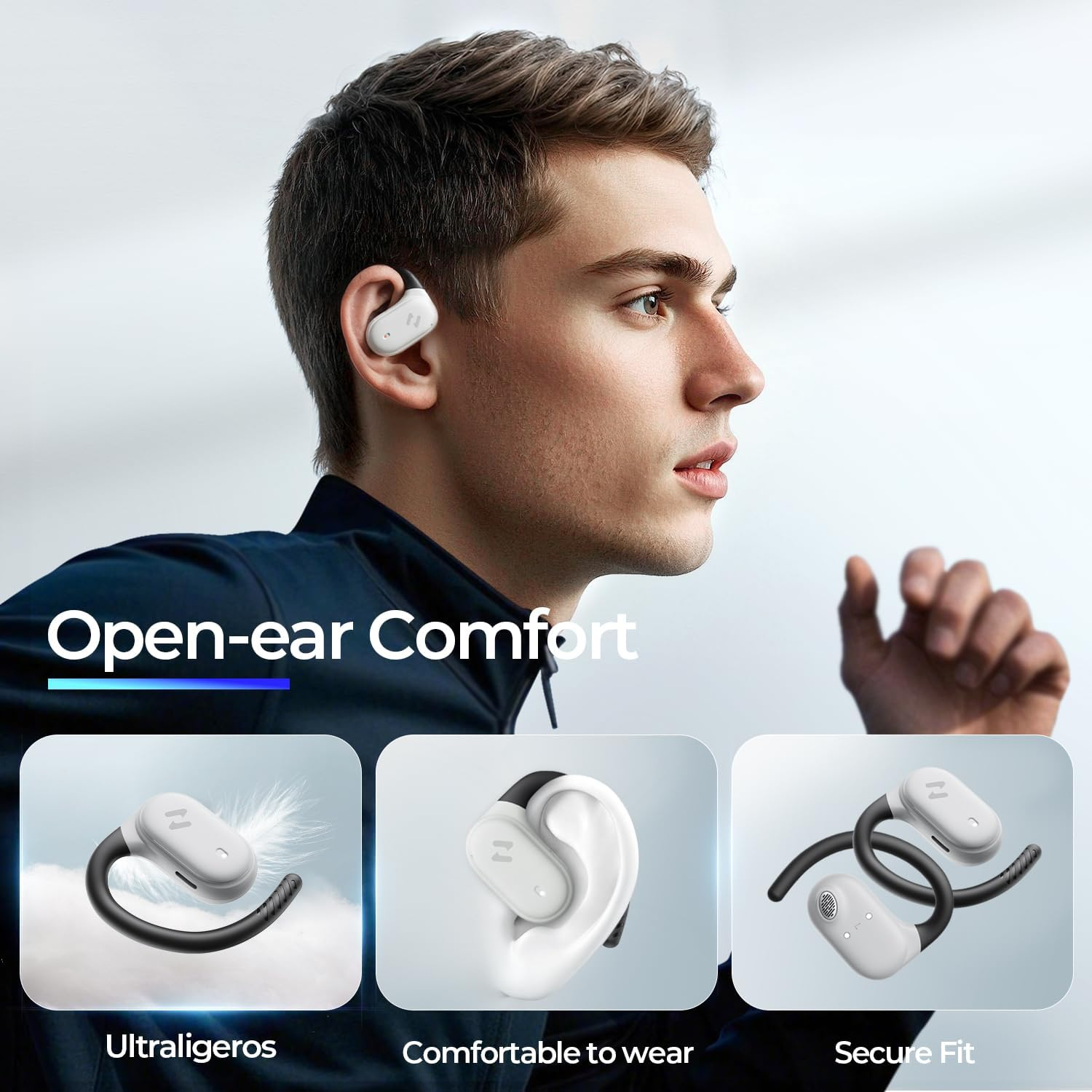 Havit OWS915 Open-Ear Headphones, 64H Playtime Open-Ear Earbuds with IPX5, Deep Bass, Powerful Sound Wireless Bluetooth Headphones - Gray