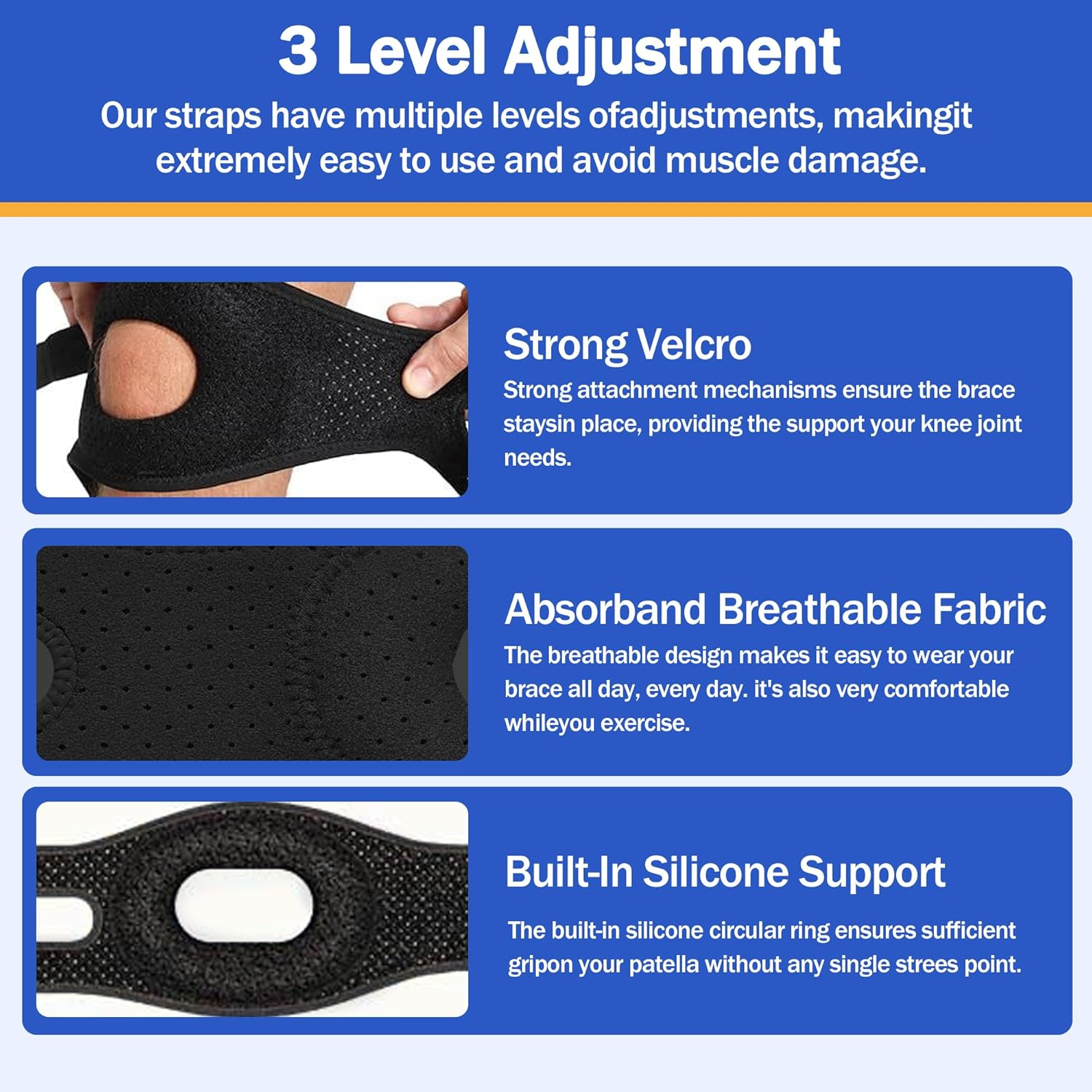 Knee Brace for Women Men, Adjustable Compression Patella Stabilizer Pad for Meniscus Tear, ACL Knee Brace for Meniscus Tear Knee Pain, Arthritis Pain, Injury Recovery, Running Workout (Black) image number 2