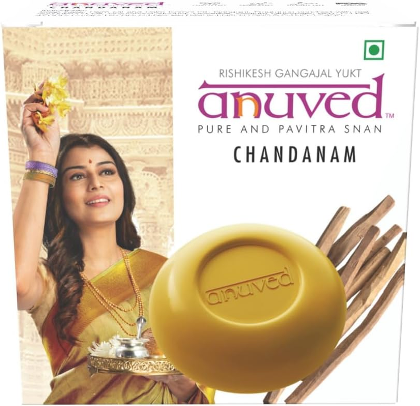 Anuved Herbal Chandanam Soap for Your Skin Nourishment. It Is Enriched with Pure Sandalwood Oil and Rishikesh Gangajal 125 Gm Each (Set of 6). image number 2