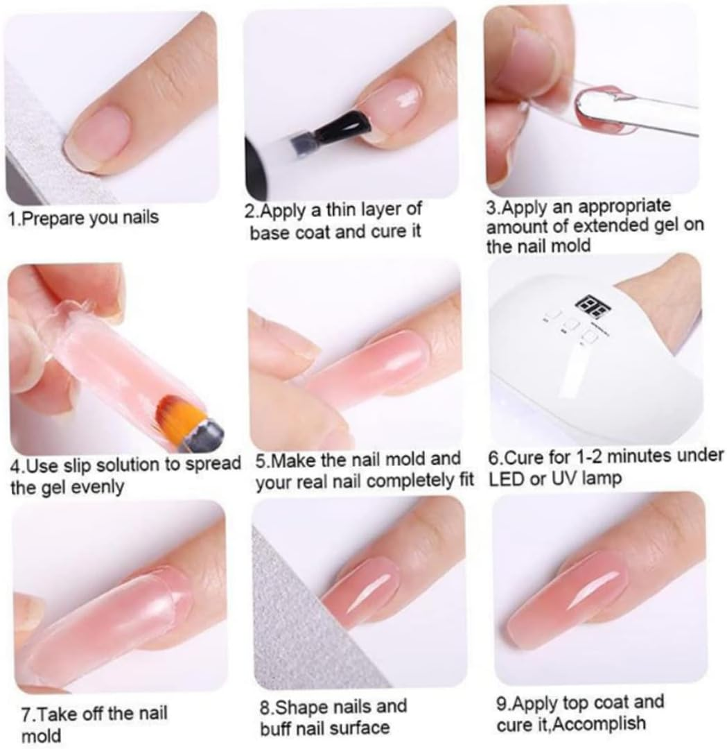 Gel Nail Kit 15Ml 7 Colors Gel Extension Nail Kit with UV Lamp Nail File Clip Builder Gel Nail Kit Long-Lasting Gel Polish Starter Kit for Home Salon Gel Extension Nail Kit image number 6