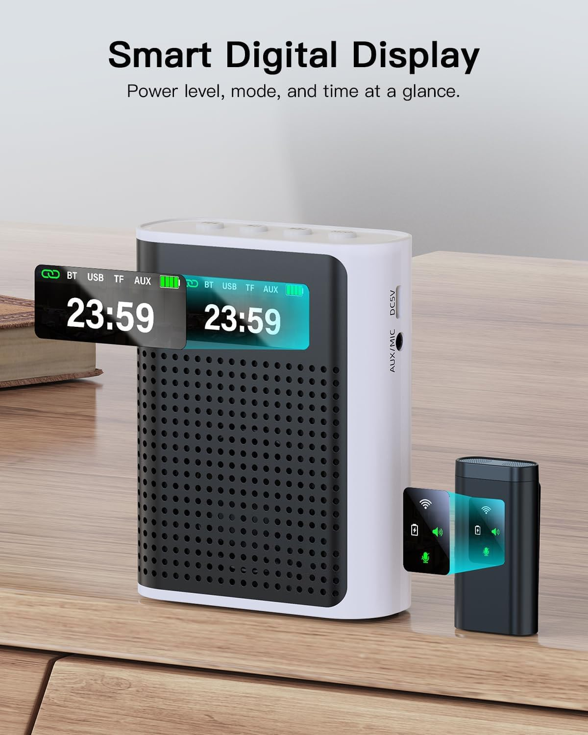 Voice Amplifier with Magnetic Wireless Lavalier Microphone, 2600Mah Long Battery, 70M Range, Hi-Fi Dual-Magnet Speaker, Bluetooth/Tf/Usb/Aux Portable PA System for Teaching & Outdoor Use image number 3