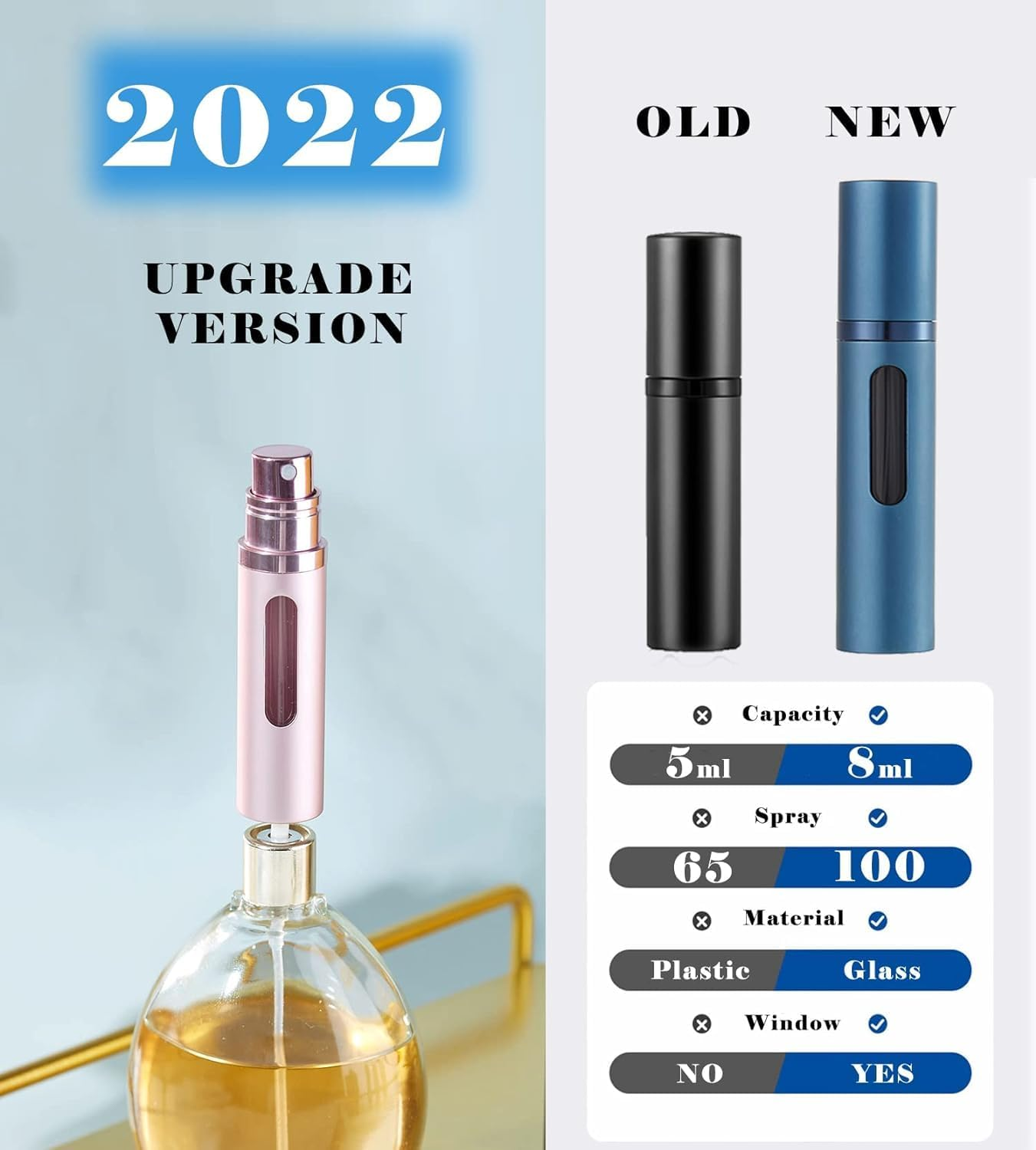 Perfume Atomiser Refillable Perfume Bottle for Travel, Leaking Proof Mini Empty Perfume Spray Bottle for Women and Men, 8Ml - Matte Black & Gold - Matte Black  Green image number 6