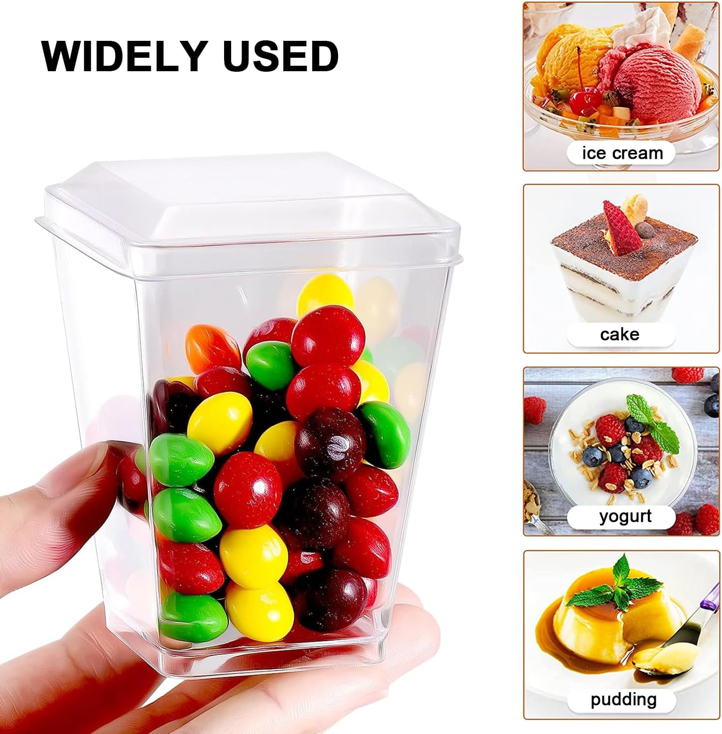 50 Pcs Dessert Cups, 150Ml/5Oz Mini Clear Plastic Cups with Lids & Spoons, Small Reusable Dessert Cups, Washable Clear Dessert Cups for Mousse, Pudding, Ice Cream, Desserts, Drinks, Etc. (Square) image number 5