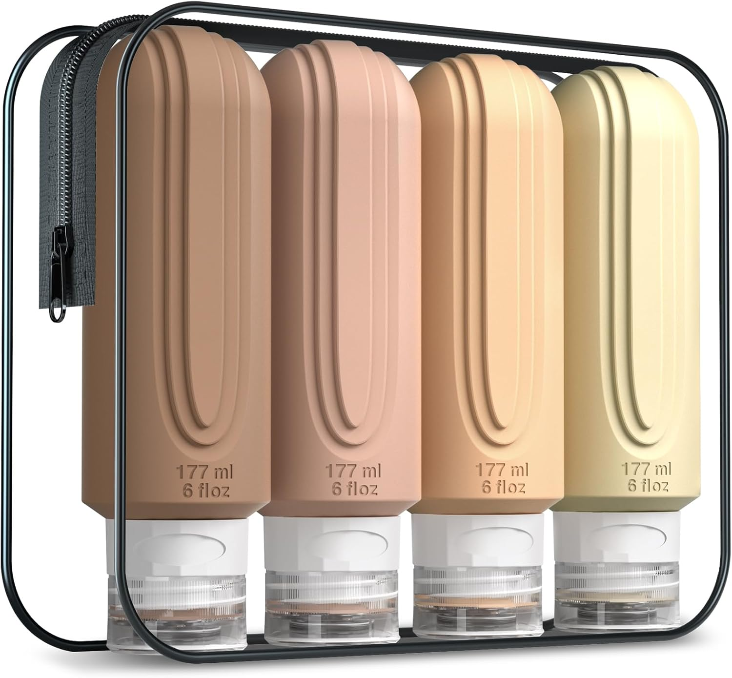 Mrsdry Travel Bottles for Toiletries, Large 6Oz Oversize Containers, BPA Free Leak Proof Tubs Refillable Liquid Traveler Accessories with Toiletry Bag for Cometic Shampoo and Lotion Soap (4 Pack)