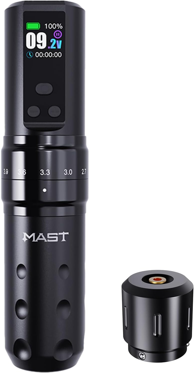 Mast Tattoo Fold2 Pro Wireless Tattoo Gun Rotary Pen Machine, Powerful Motor by Mcore, Smart Display, 7 Strokes Length for Pro Artists (Black)
