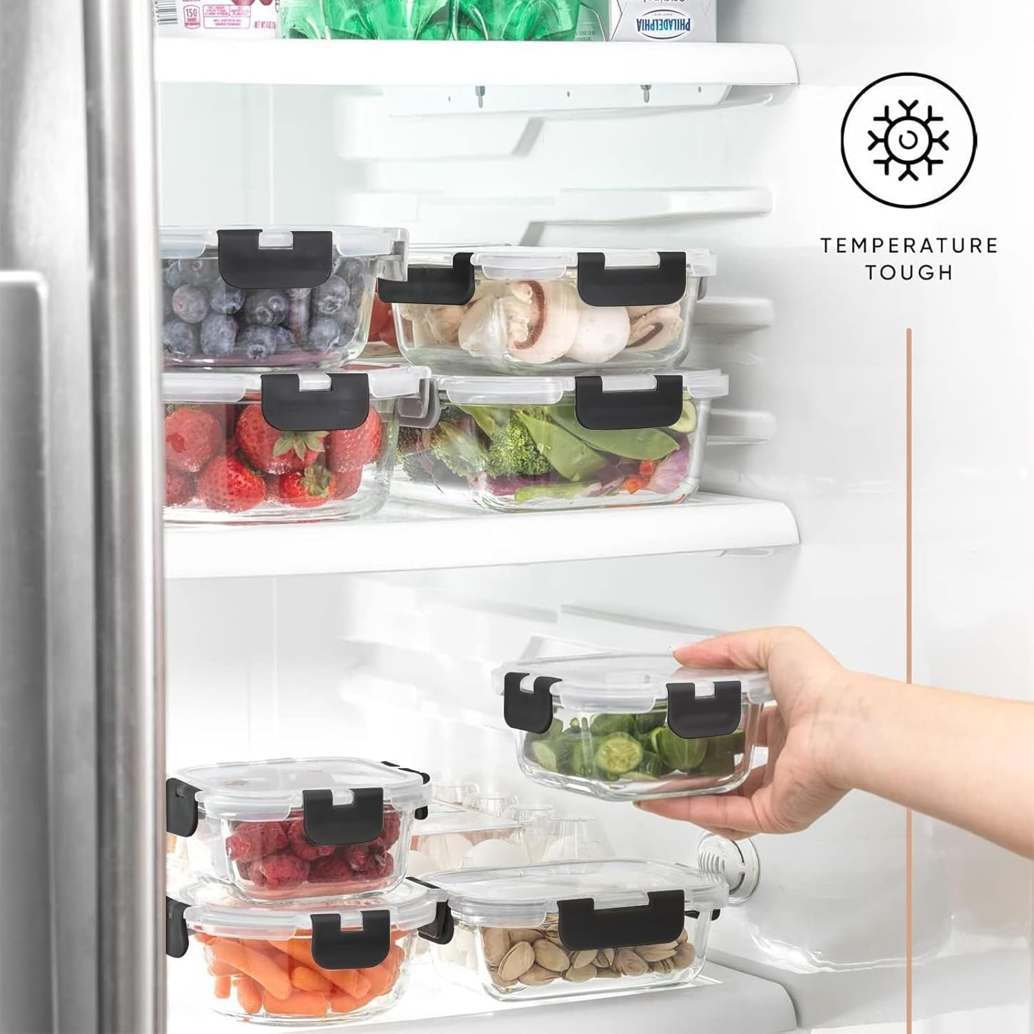 Stusgo 15 Pack Glass Food Storage Containers with Lids, Airtight Leak Glass Meal Prep Glass Containers, 3 Size Lunch Glass Containers, BPA Free，Reusable for Kitchen Organization (15 Pcs Black) image number 2