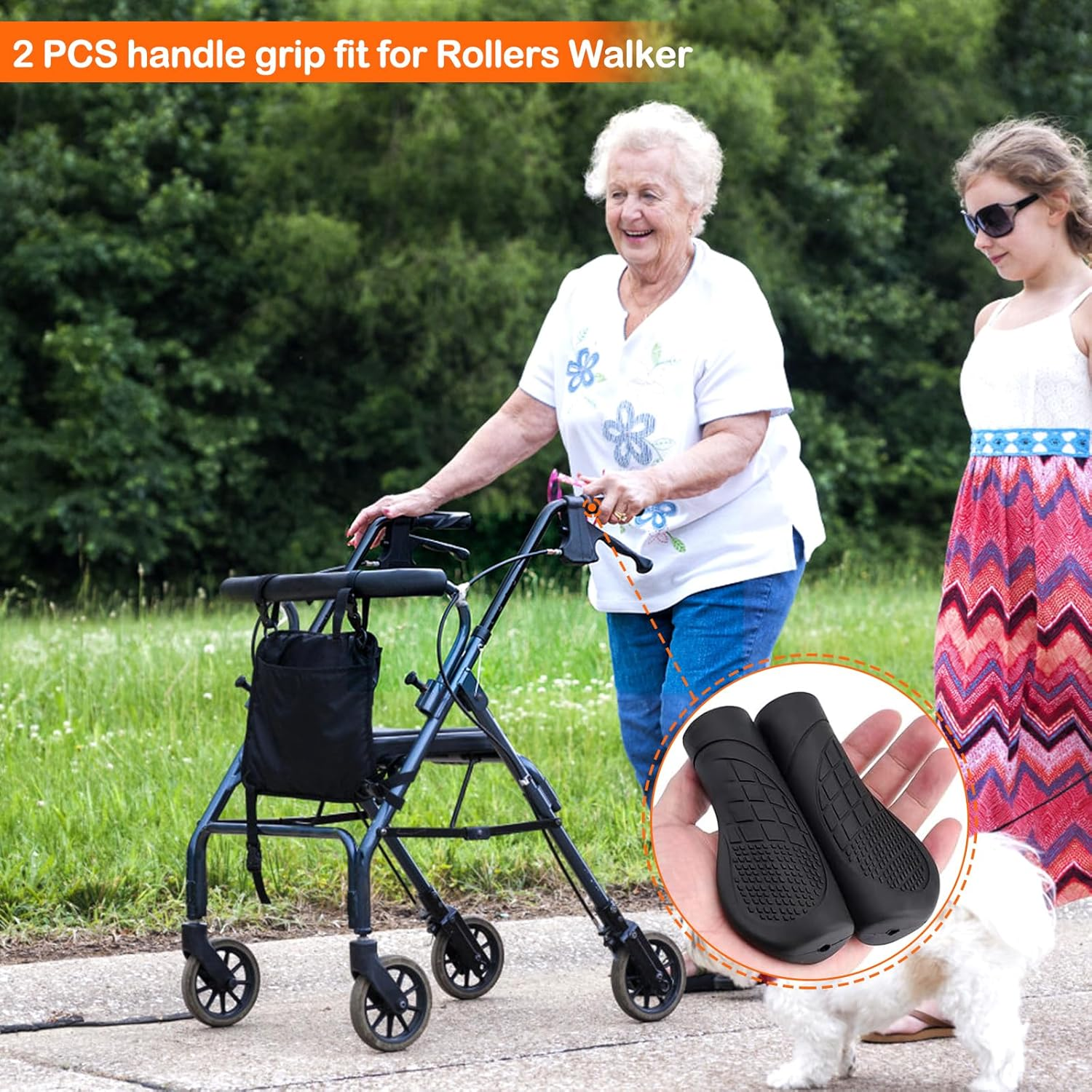 2 Pack Rollator Handle Grips - Universal Anti-Slip Cushion Pads for Comfortable Walking and Mobility Accessories with 1 Inch Diameter - Compatible with Wheelchairs, Walkers, and Knee Walkers