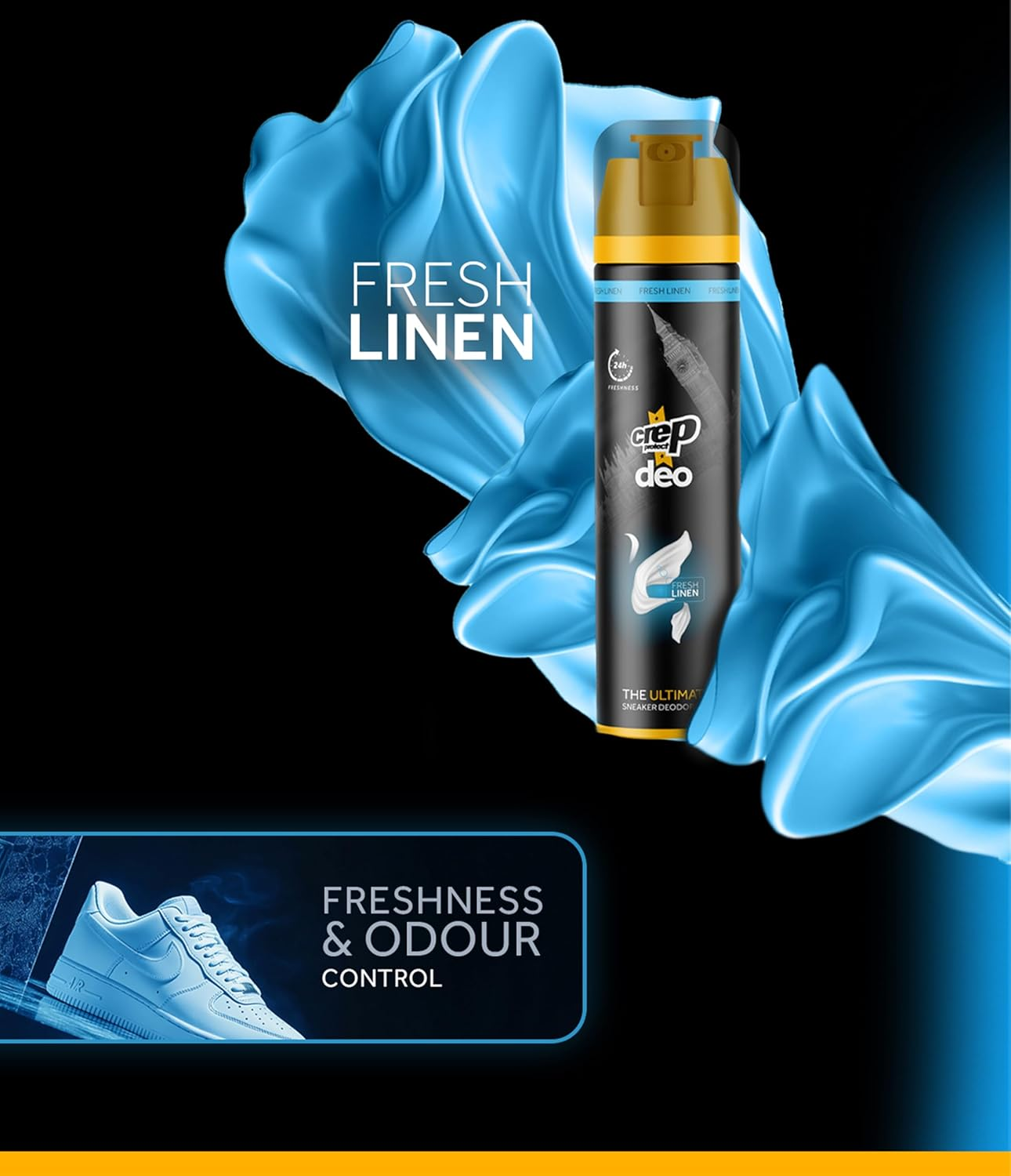 Crep Protect Shoe Deodorizer Spray - Foot & Shoe Odor Eliminator for Smelly Shoes, Sneakers, Boots, Suede & Nubuck - 24-Hour Freshness, Refreshing Scent (5.07Oz), Black, One Size image number 3