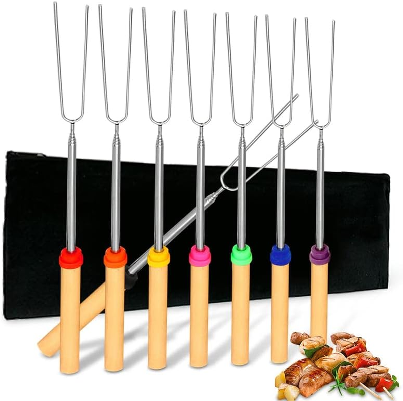 AIMALL Marshmallow Roasting Sticks Extendable Fork BBQ Campfire Kids Fun Barbecue &ndash; Telescopic BBQ Forks for Campfire, Barbecue, and Outdoor Cooking, Includes 8 Sticks with Canvas Storage Bag image number 3