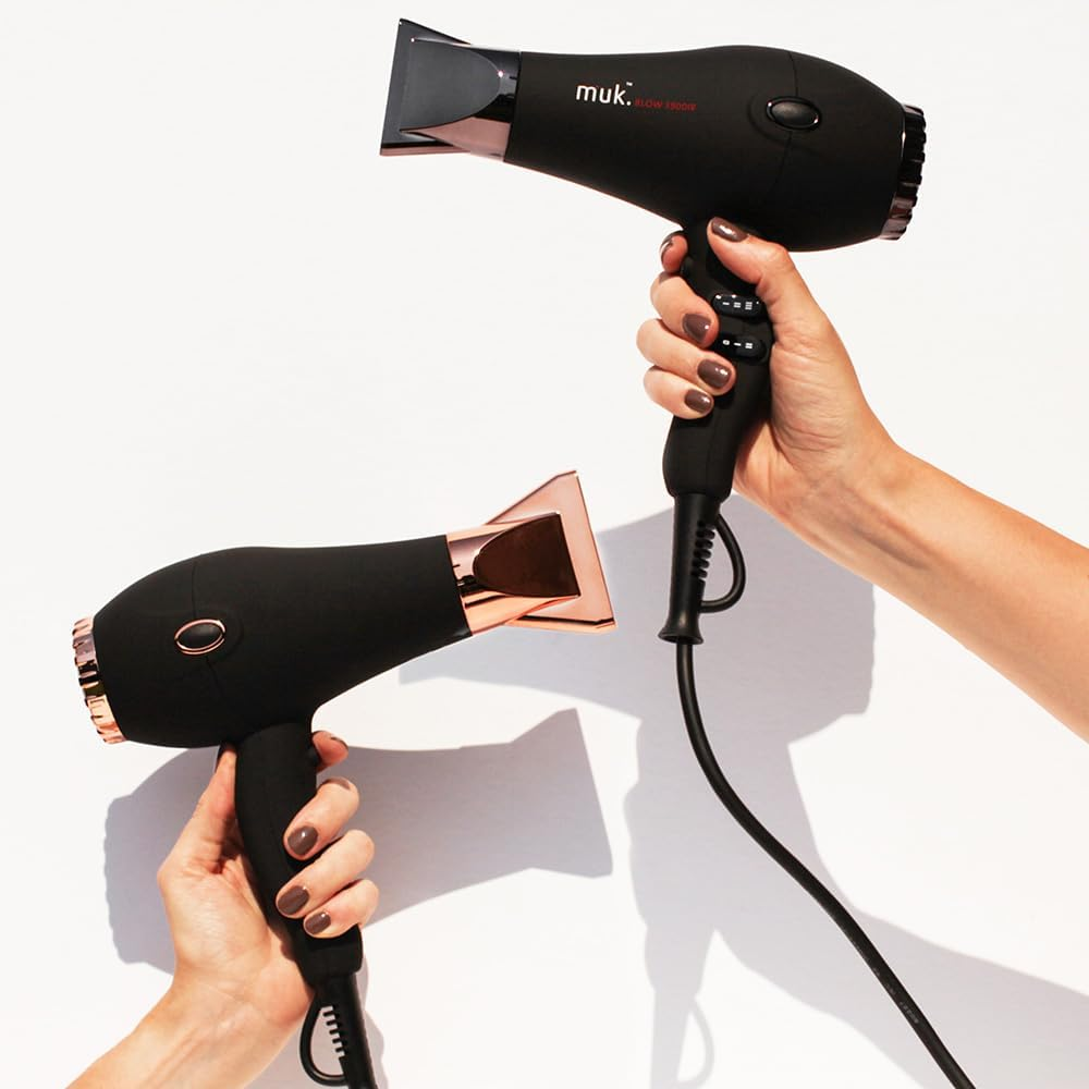 MUK. Professional Blow Dryer 3900 IR 2300 Watt - Lightweight Travel Hair Dryer for Gentle, Quick Styling. Hair Dryer with Ionic Generator for Shine & Protection. 3M Swivel Cord, Rose Gold - Matte Black image number 2