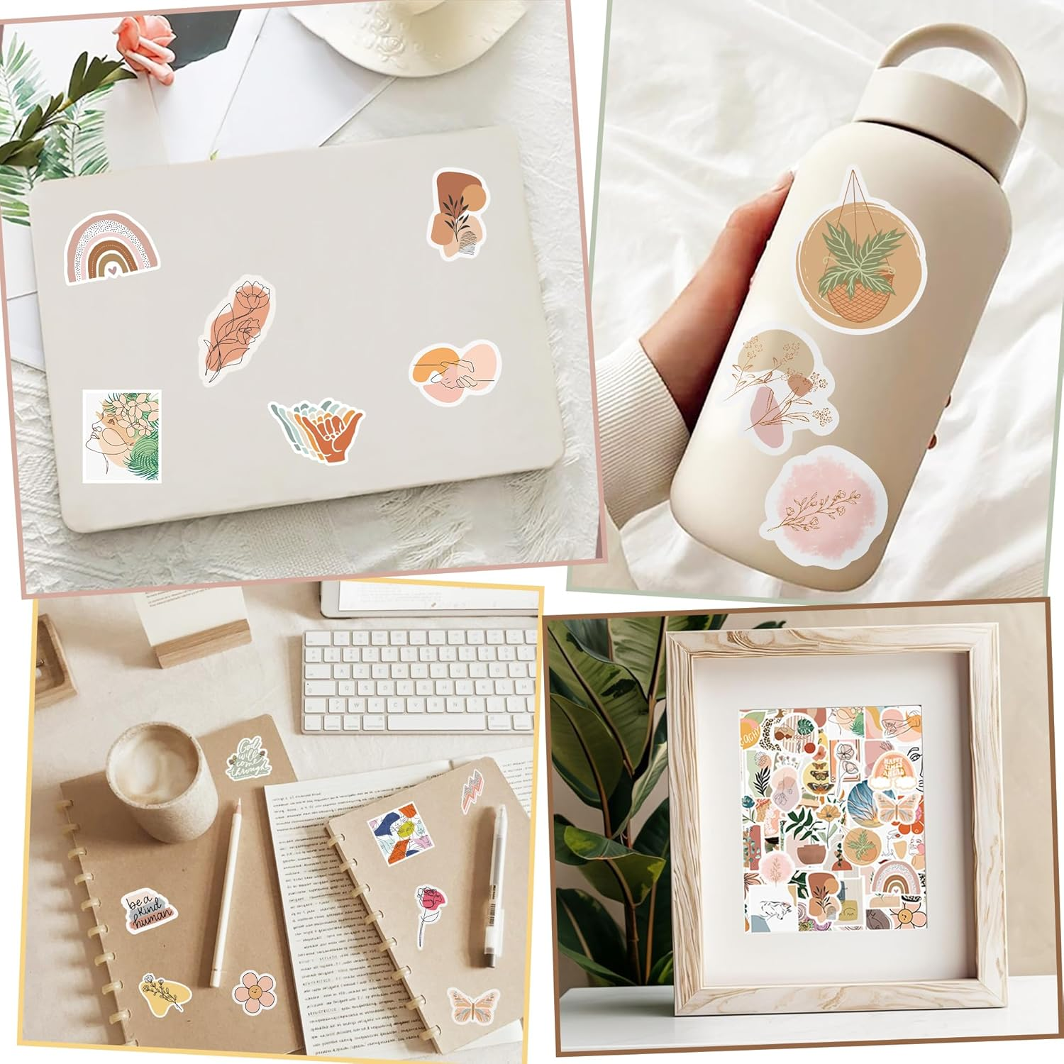 QTL Boho Stickers for Kindle Scrapbook 110Pcs Retro Aesthetic Stickers for Girls Teens Adults Kids Water Bottles Laptop Planner Junk Journal Vinyl Waterproof Pack image number 6