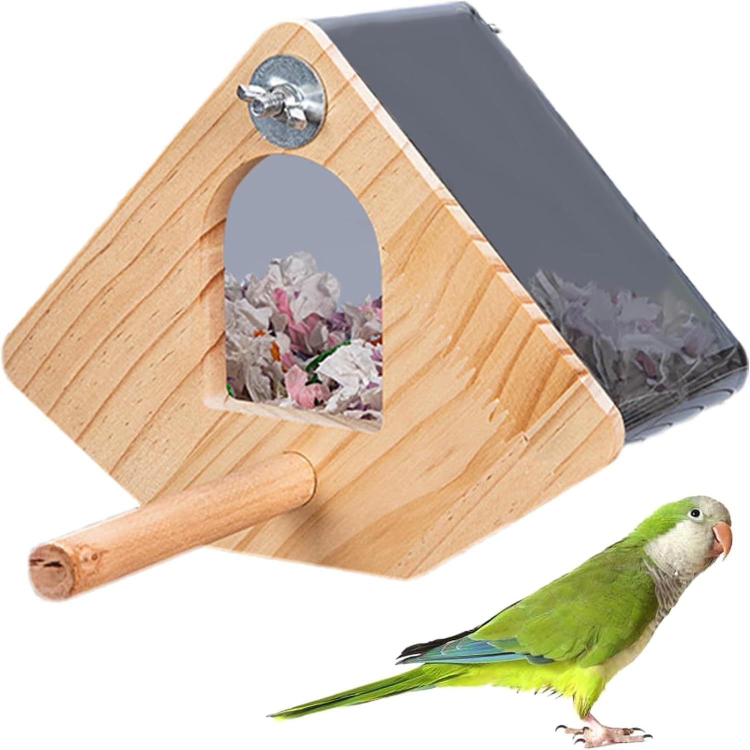 Parakeet Nest Box, Easy-Wash Avian Breeder Shelter Finch Parakeet Mating Hideouts, Ventilated Cockatoo Roosting Chamber for Garden Cage Room Setup (Transparent, 20.4Cm*20.2Cm*14Cm)