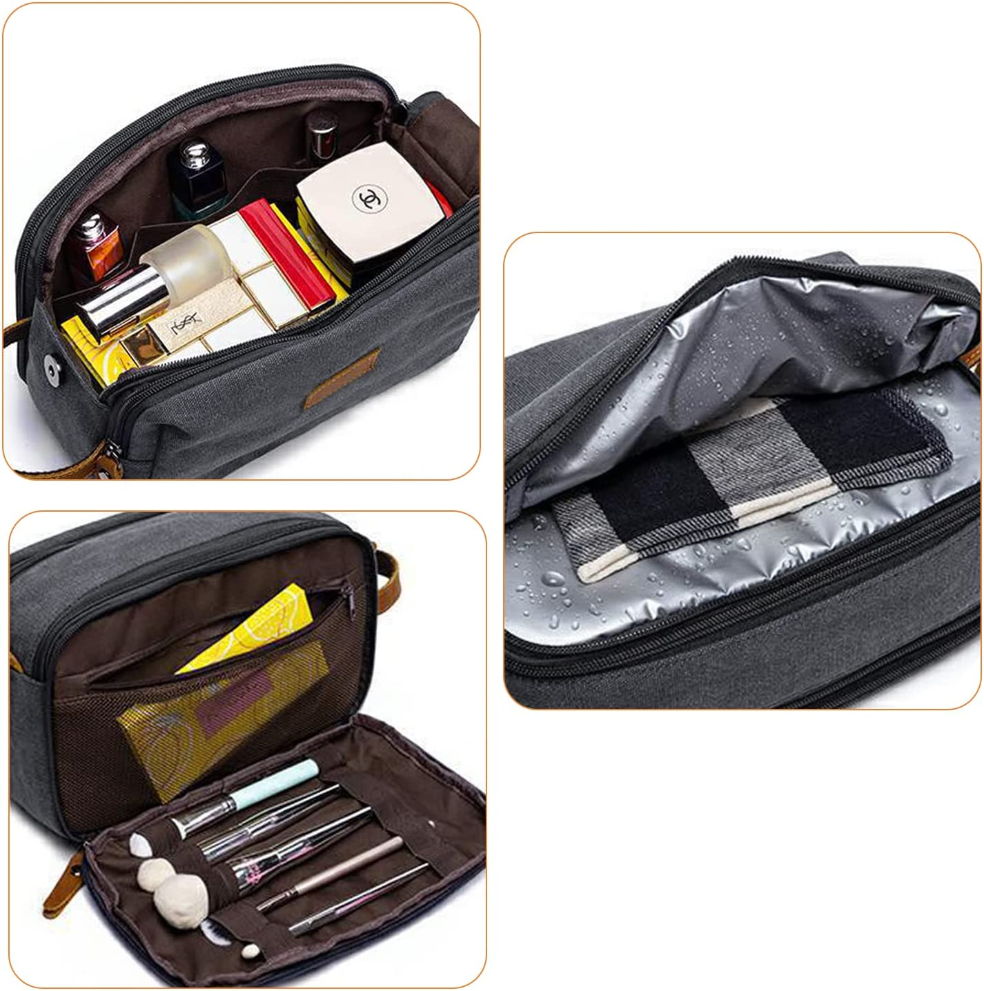 INONIX Men'S Toiletry Bag, Leather and Canvas Travel Toiletry Organizer Bag with Large Capacity, Dopp Kit for Men, Travel Bathroom Bag, Water-Resistant Shaving Bag for Toiletries Accessories image number 2