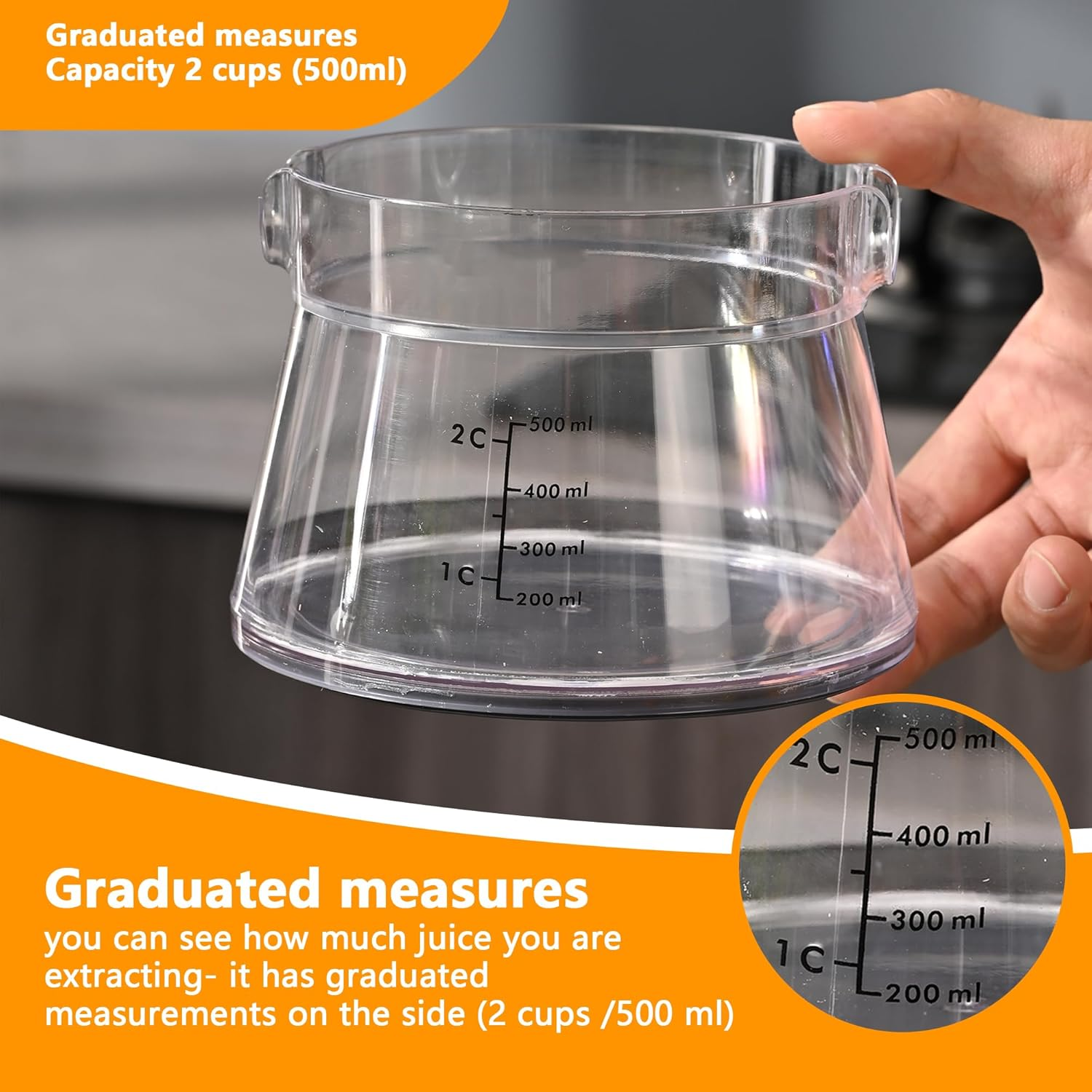 Simple Juicer, Multi-Function Hand Crank Juicer, 2 Cup Capacity, Stable Base, Suitable for Citrus, Lemon, Orange Juicer with Measuring Cup- Yellow image number 6