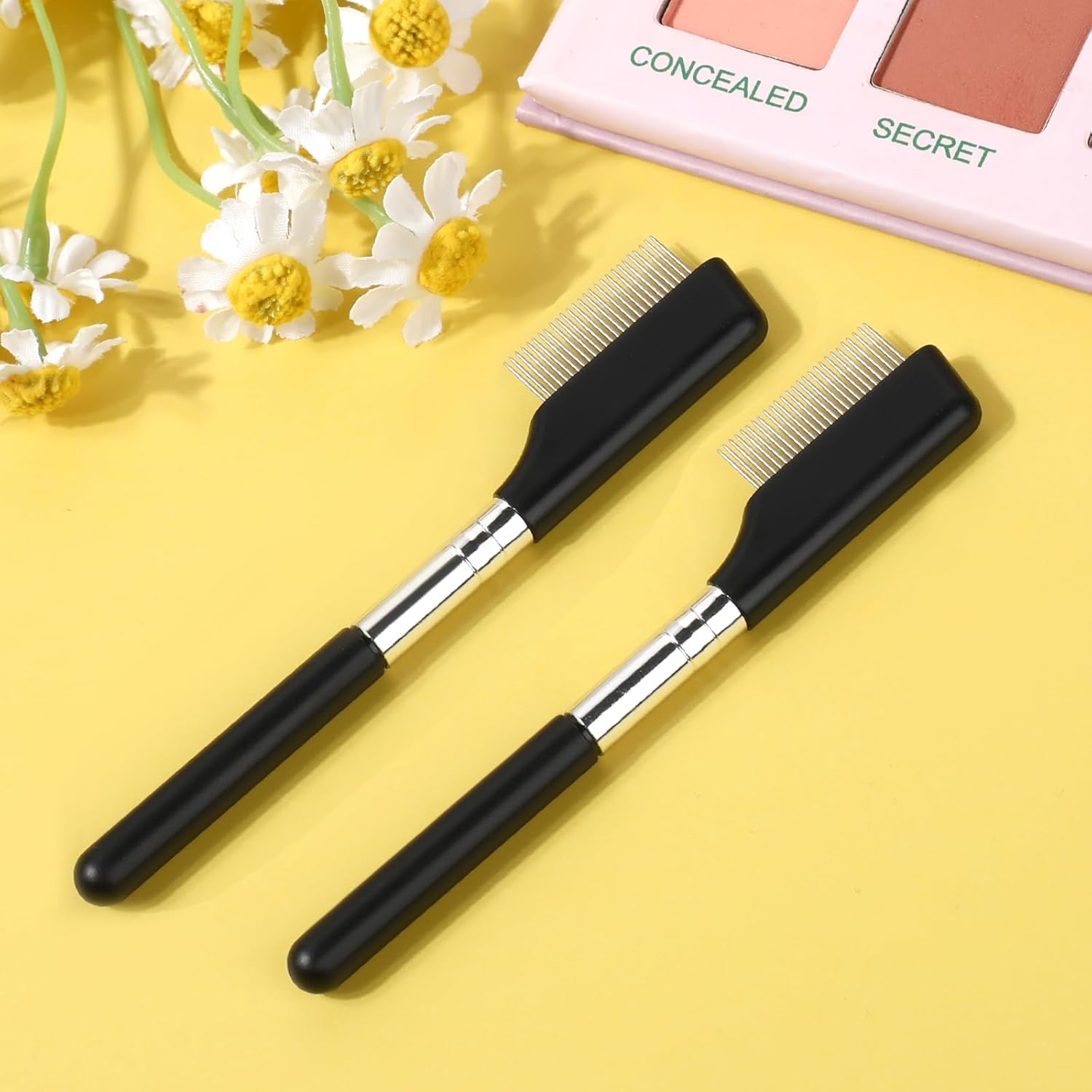 Pack of 2 Eye Eyelashes Separator Metal Eyelash Comb Eyebrow Brush Eyelash Brush Mascara Applicator Eyelash Separator Tool Teeth Care Brush for Girls Women image number 2