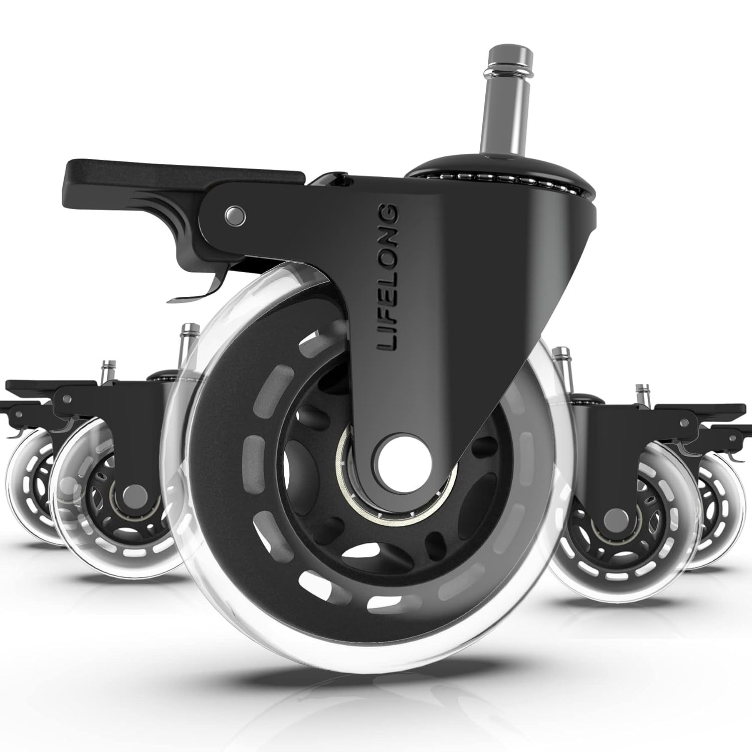 Office Chair Wheels Replacement Rubber Chair Casters for All Floors Including Hardwood Floors, Office Chair Castors for Home and Office Chairs to Replace Office Chair Mats - Universal Fit (NOT 1KEA) image number 5