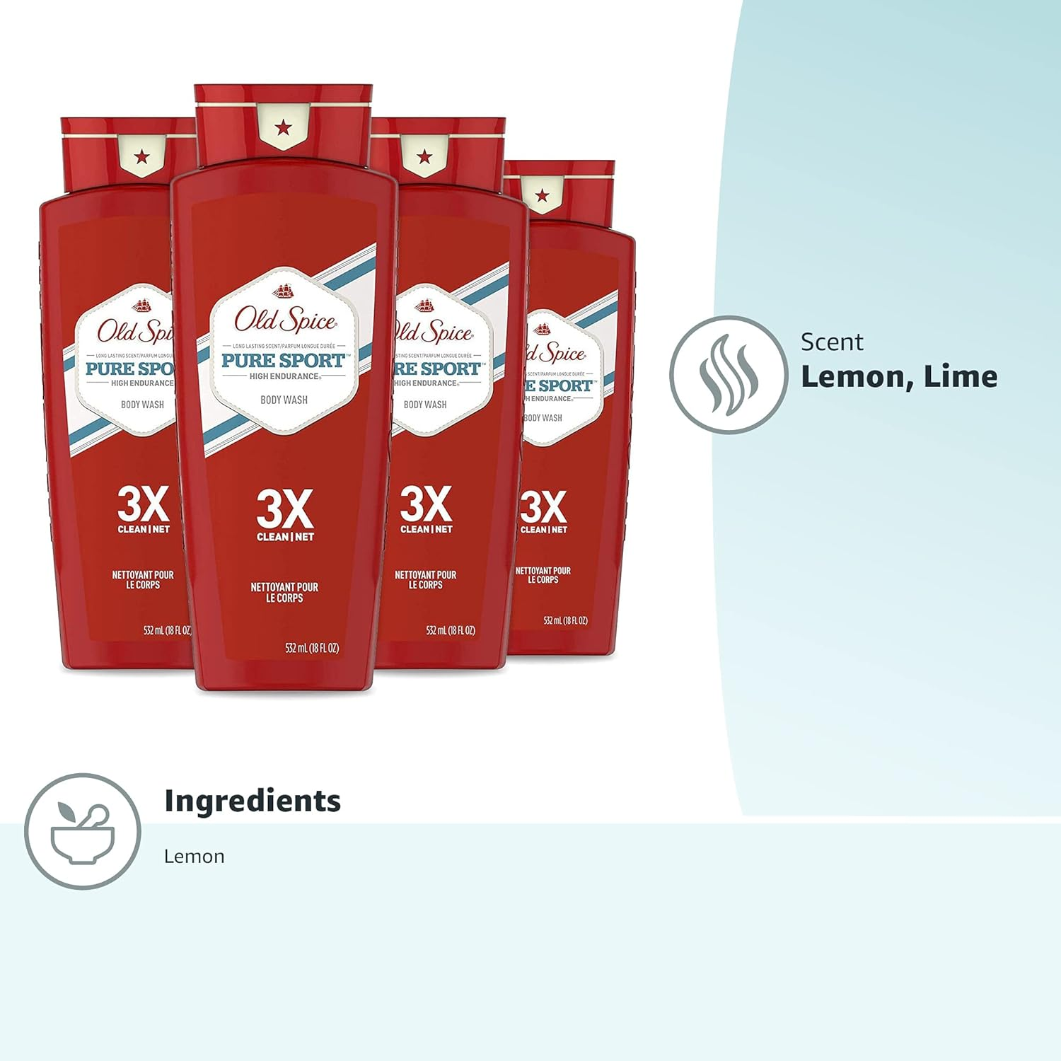 Old Spice High Endurance Pure Sport Scent Men'S Body Wash 18 Fl Oz (Pack of 4) image number 6