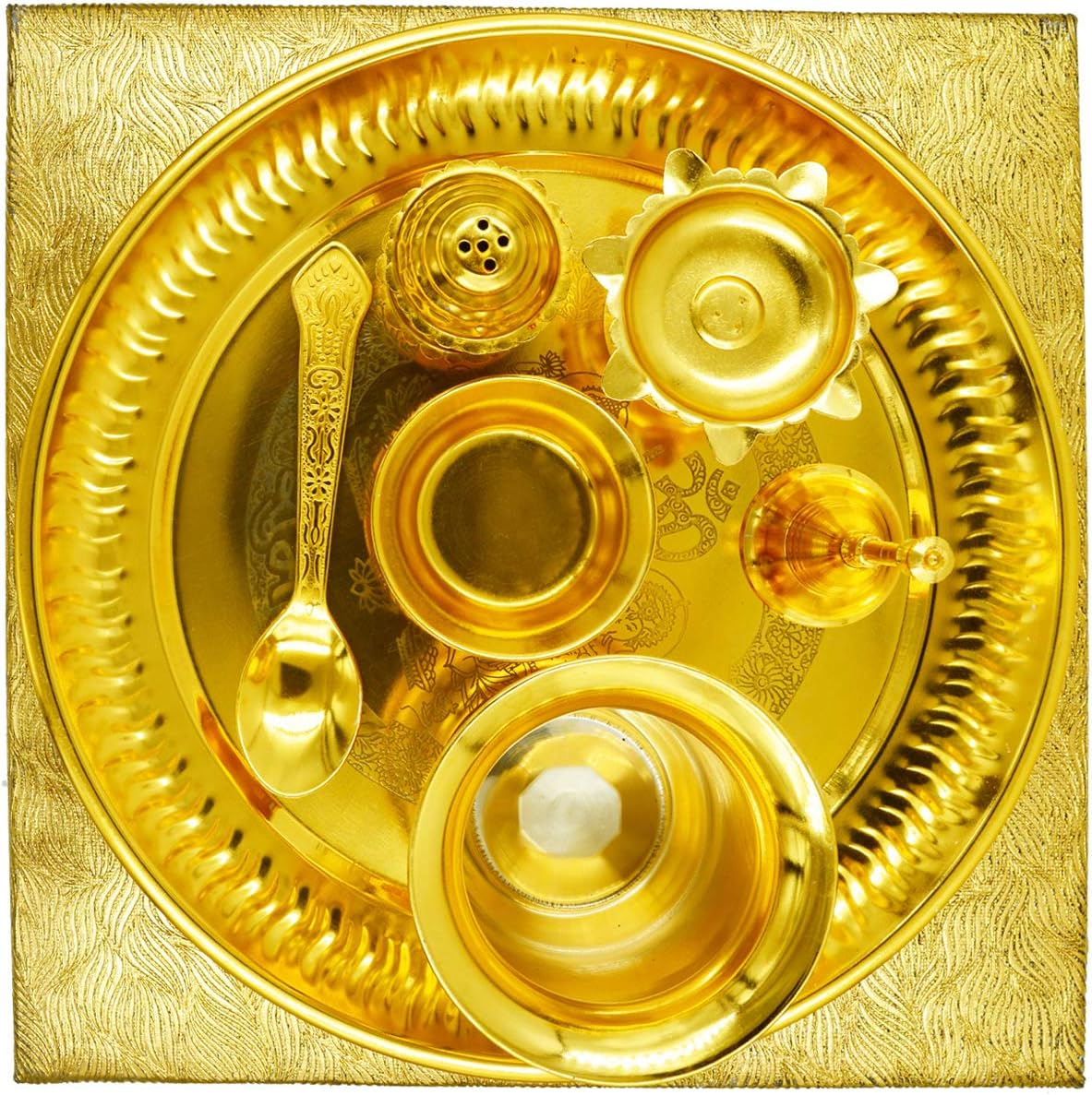 Samyuktha Beautifulpooja Thali Set with Gift Box -Indian Festival Puja Thali for Navratri | Golden Color Pooja Thali Box | Pooja Thali Set | Pooja Thali for Home/Temple/Mandir