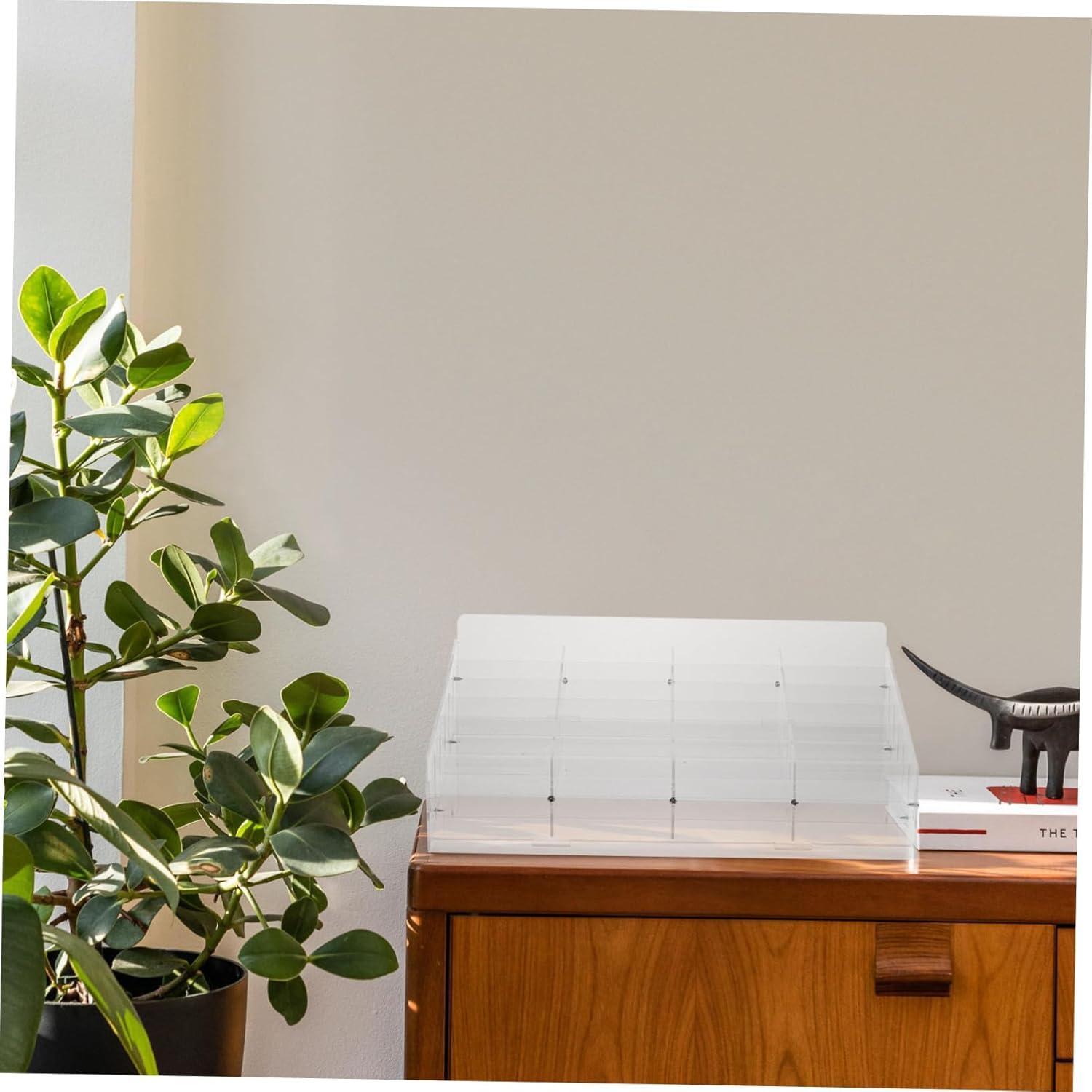 HOOTNEE Elegant Acrylic Phone Card Organizer 3 Sections Desk Accessory Business Card Holder Slot Desktop Storage image number 6