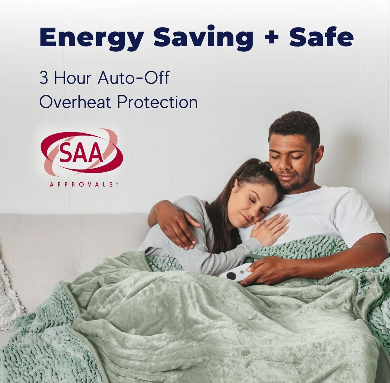 Dreamaker Eyelash Long Ribbed Fleece Electric Heated Throw Blanket 160X130Cm Warm Reversible Rug Energy Efficient Overheat Protection 9 Heat Settings Extra Long Cord Controller- Faded Green & Sage image number 6