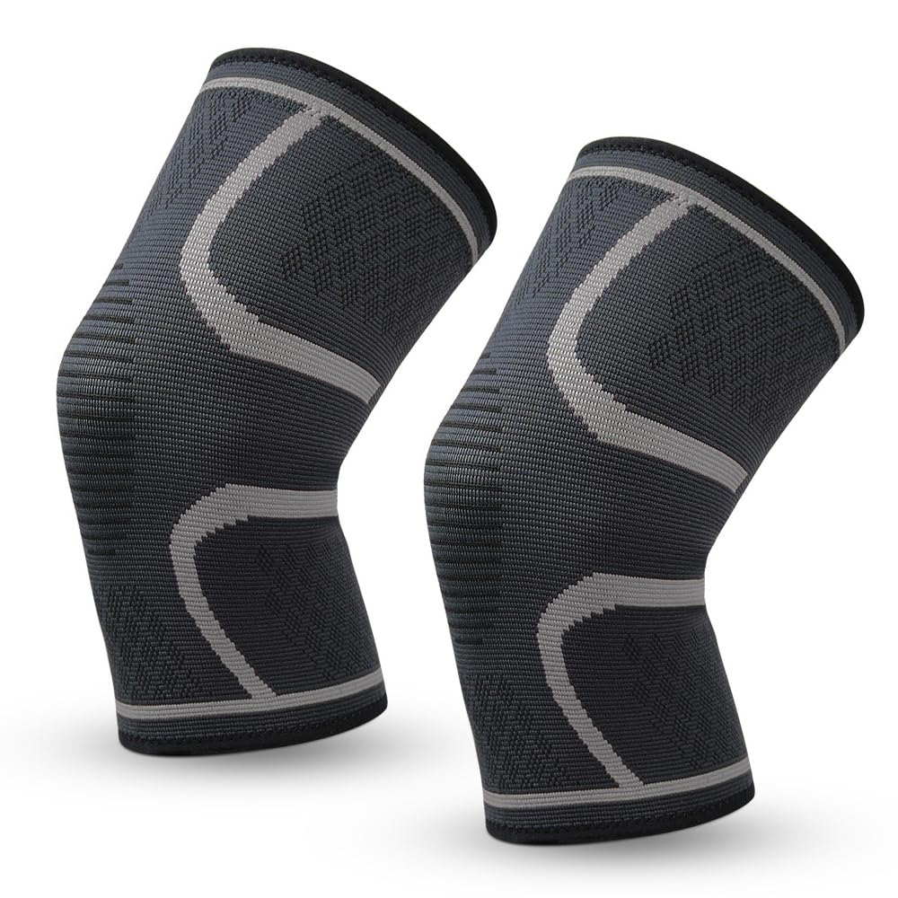 2 PACK Knee Braces, Proxima Direct Knee Compression Sleeve Support for Men and Women, Running, Hiking, Arthritis, ACL, Meniscus Tear, Sports, Home Gym (Black+Gray, Medium) image number 4