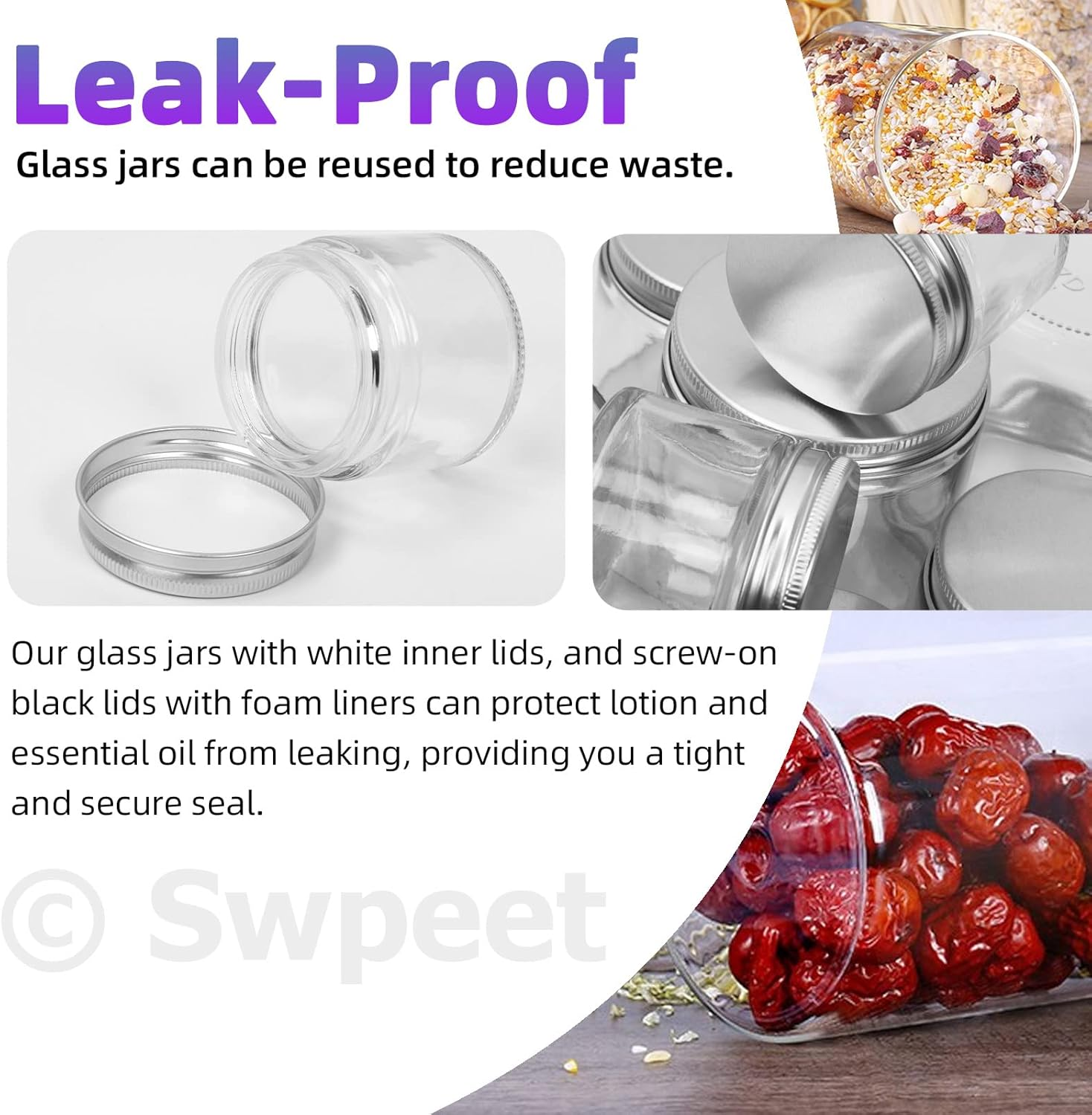 Swpeet 12 Packs 4 Oz - 120ML Transparent Glass Jar with Silver Lid Assortment Kit, round Containers Cosmetic Glass Jars with Lids Travel Jars Cosmetic Containers for Cream, Lotion