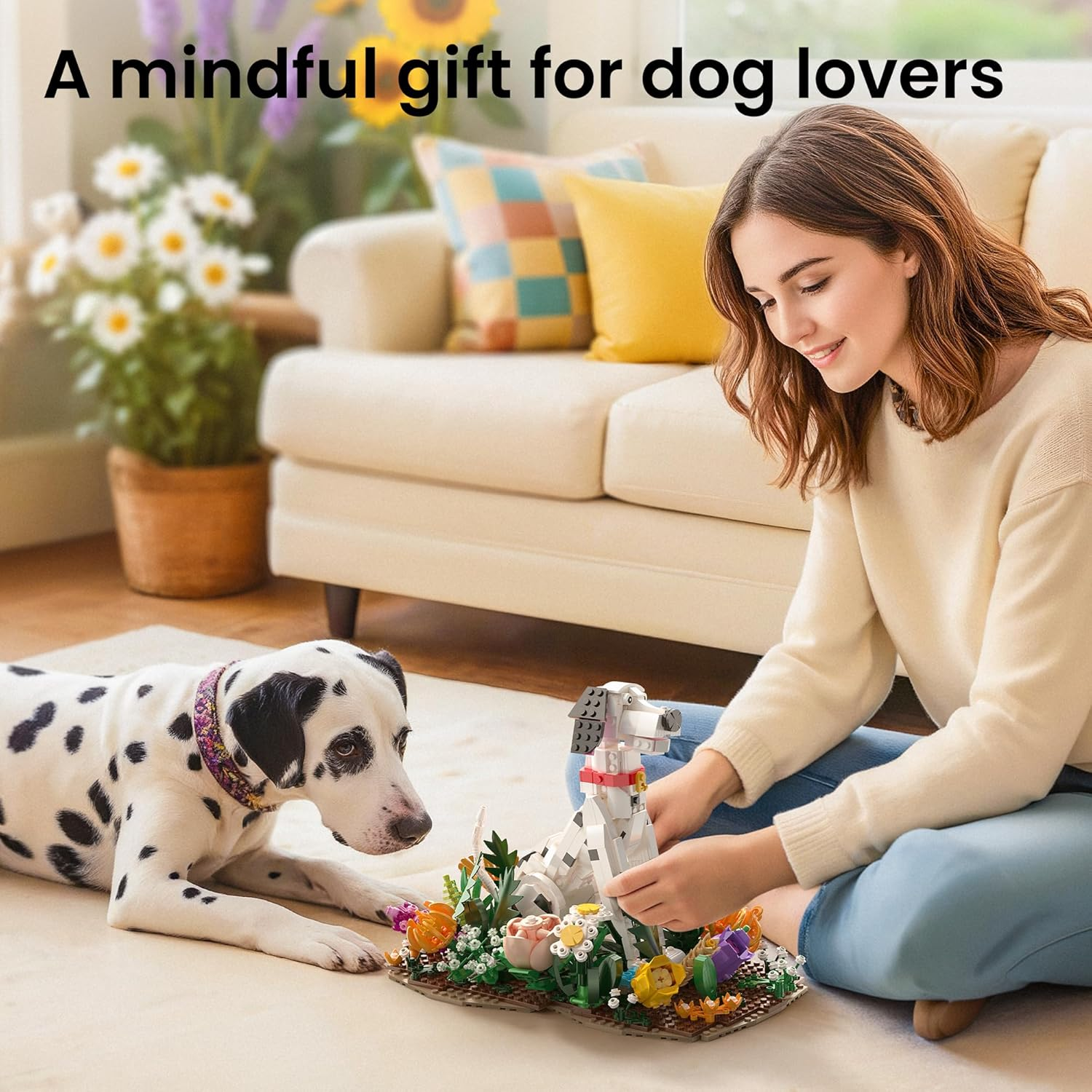 Sillbird Dalmatian Flower Dog Construction Kit for Children & Adults, Puppy Construction Set with Flowers, Christmas & Birthday for Animal & Plant Lovers, from 10 Years (1097 Pieces)