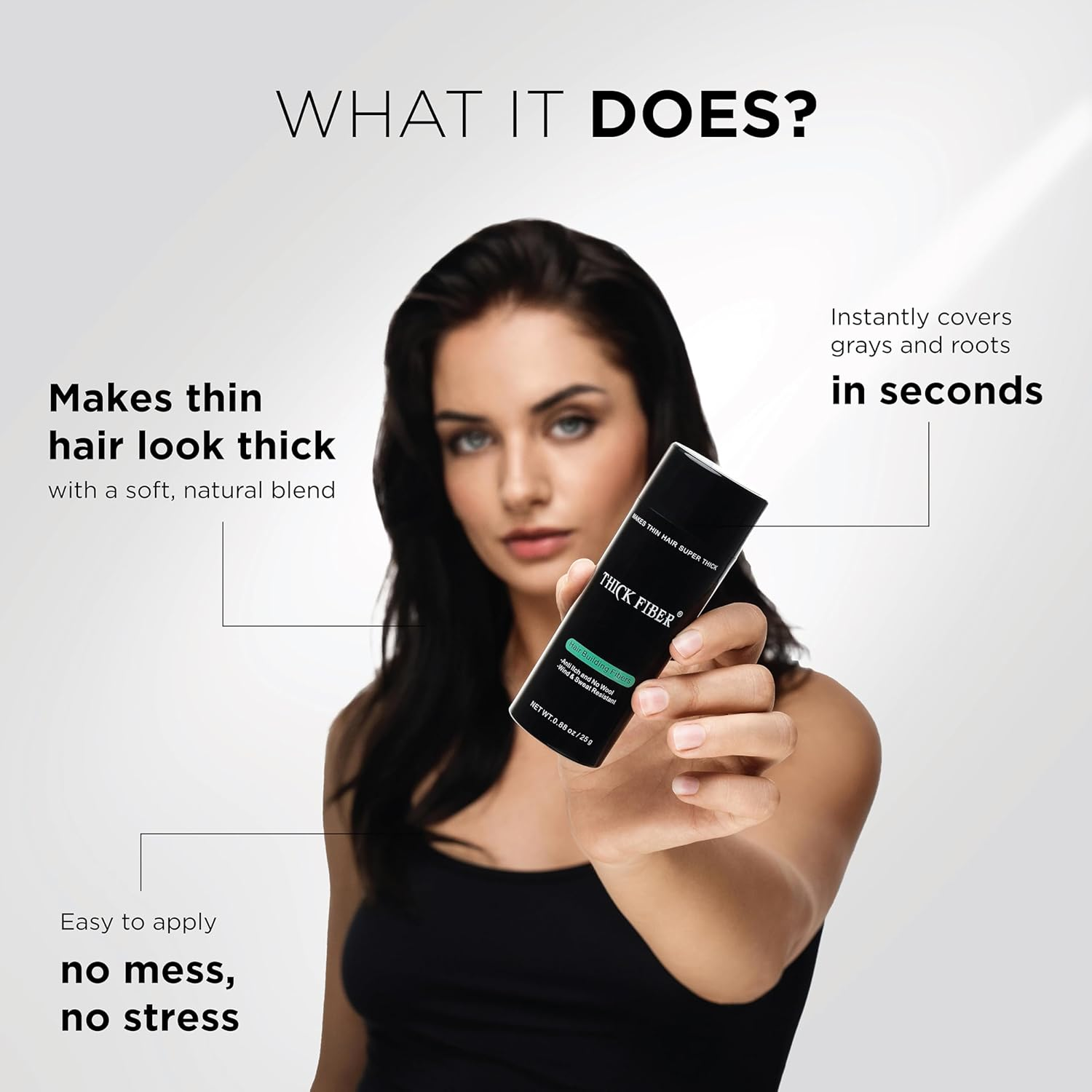 THICK FIBER Hair Fibres for Thinning Hair & Bald Spots (BLACK) - 25G Bottle - Conceals Hair Loss in Seconds - Hair Powder for Women & Men